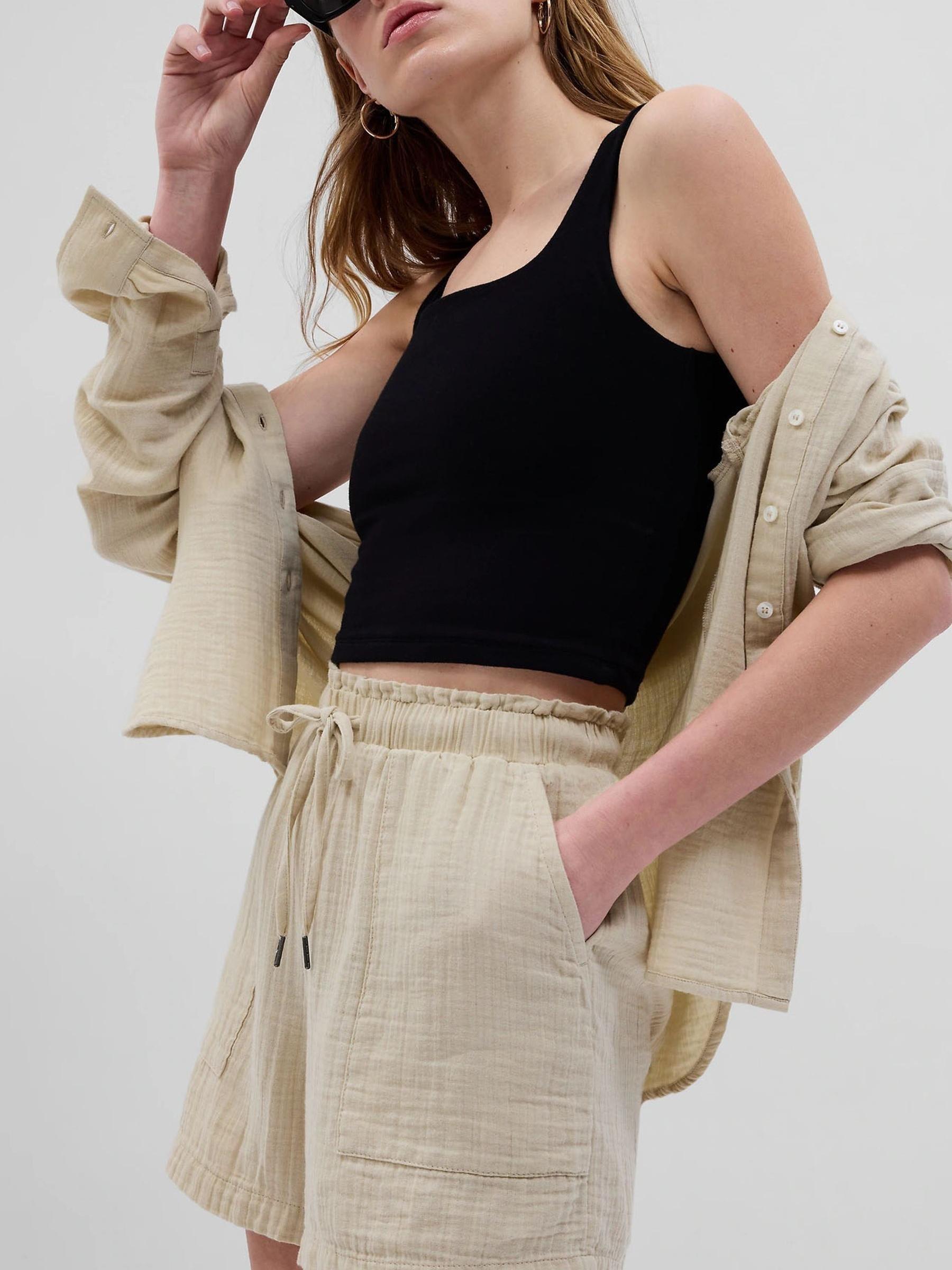 Cream Crinkle Gauze Shorts - Image 3 of 4