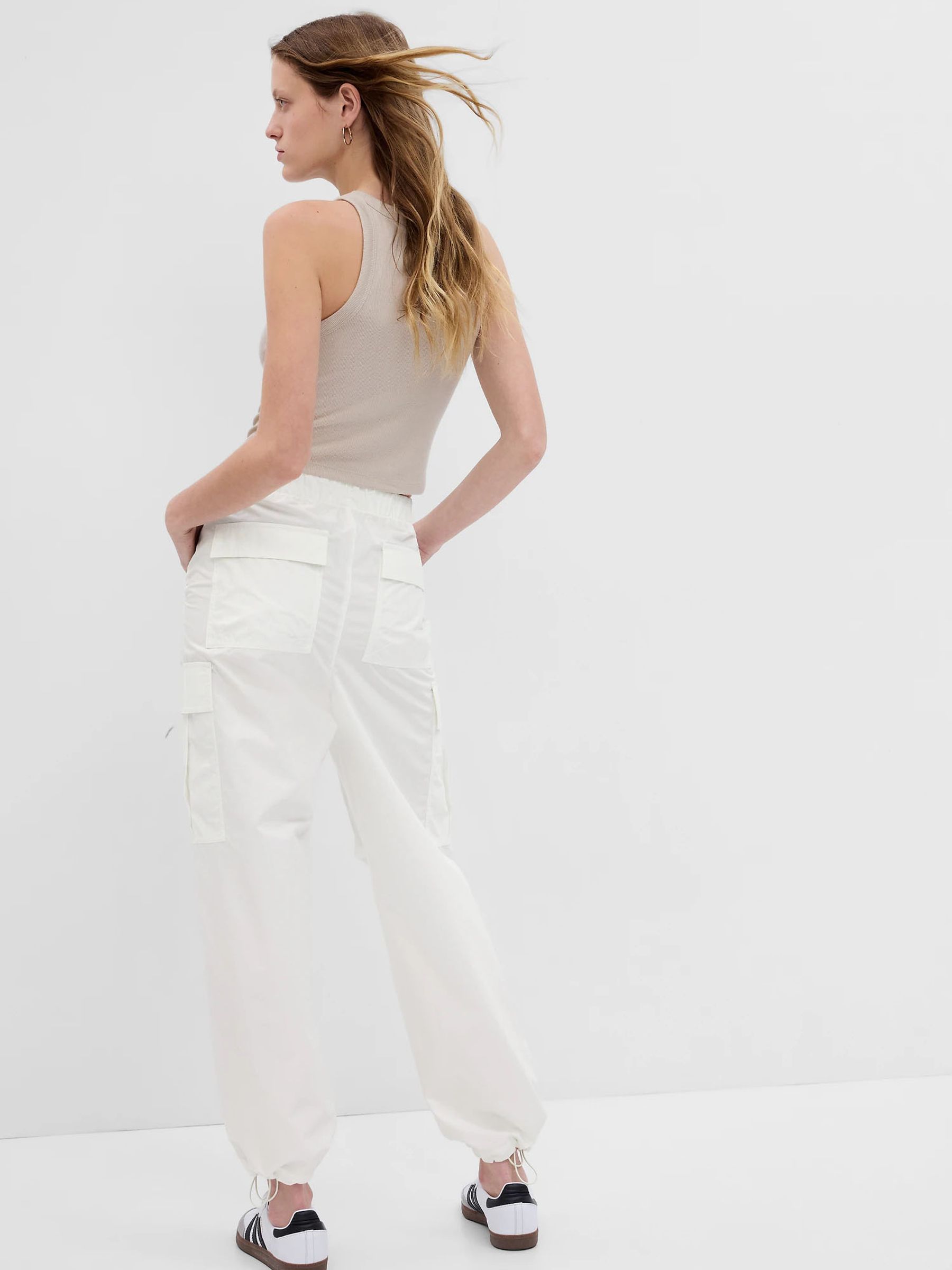 White Cargo Parachute Trousers - Image 2 of 4