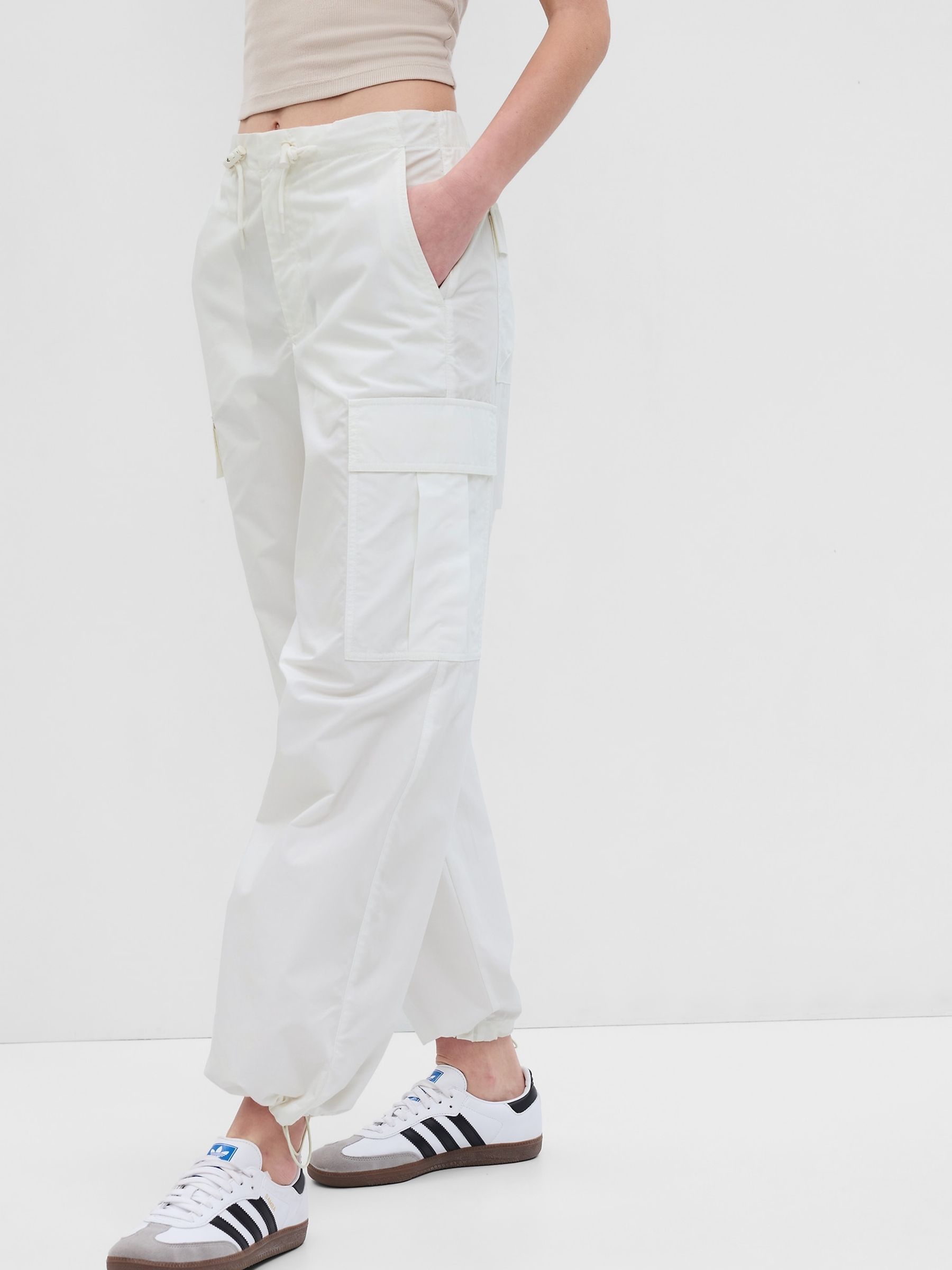 White Cargo Parachute Trousers - Image 3 of 4