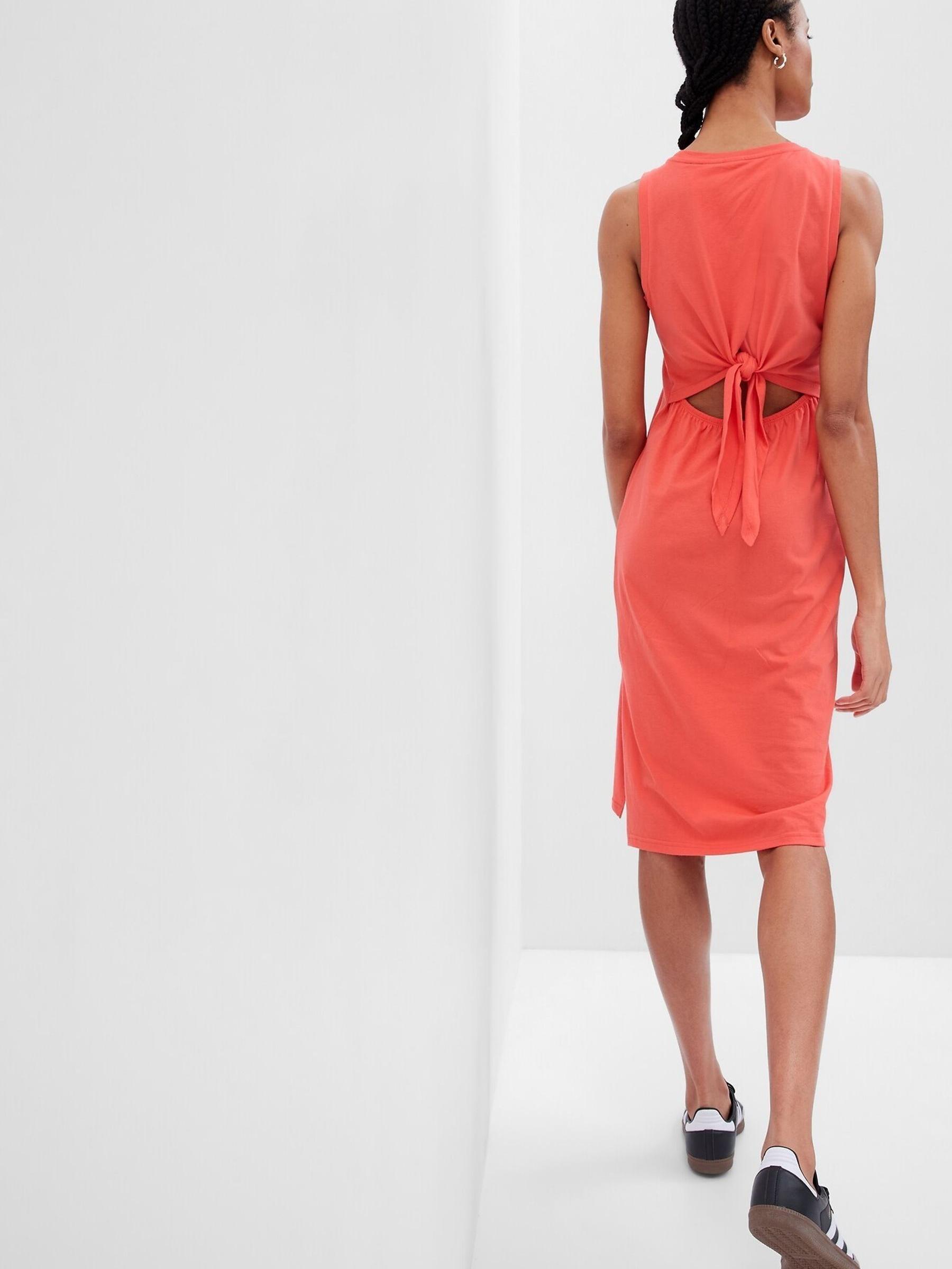 Red Fitted Tie-Back Sleeveless Midi Dress - Image 2 of 2