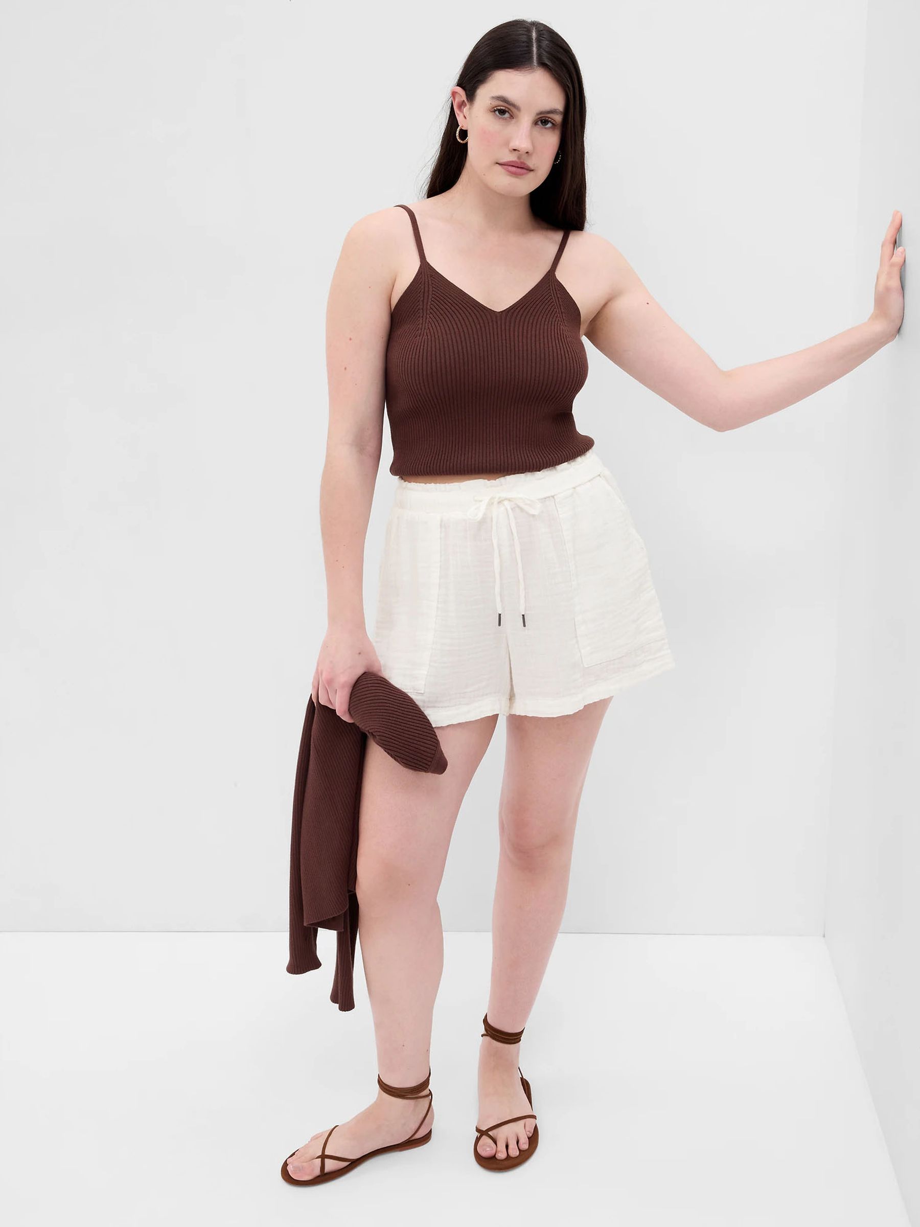 White Crinkle Gauze Shorts - Image 4 of 6
