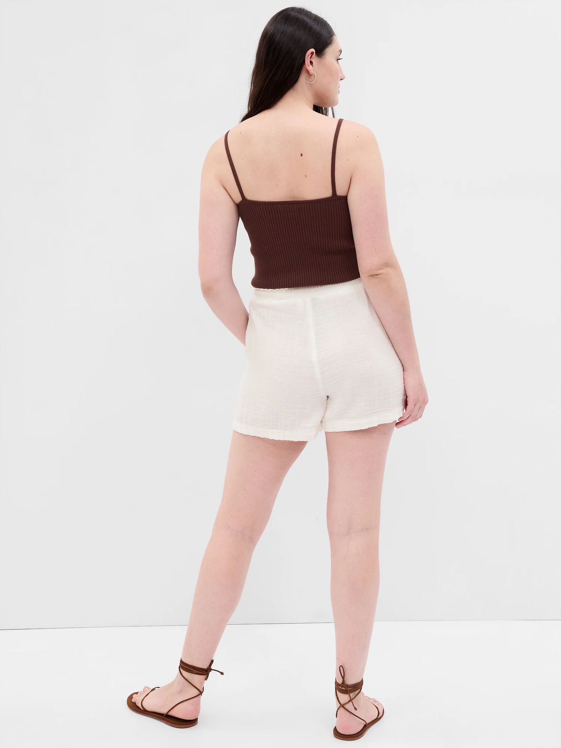 White Crinkle Gauze Shorts - Image 5 of 6