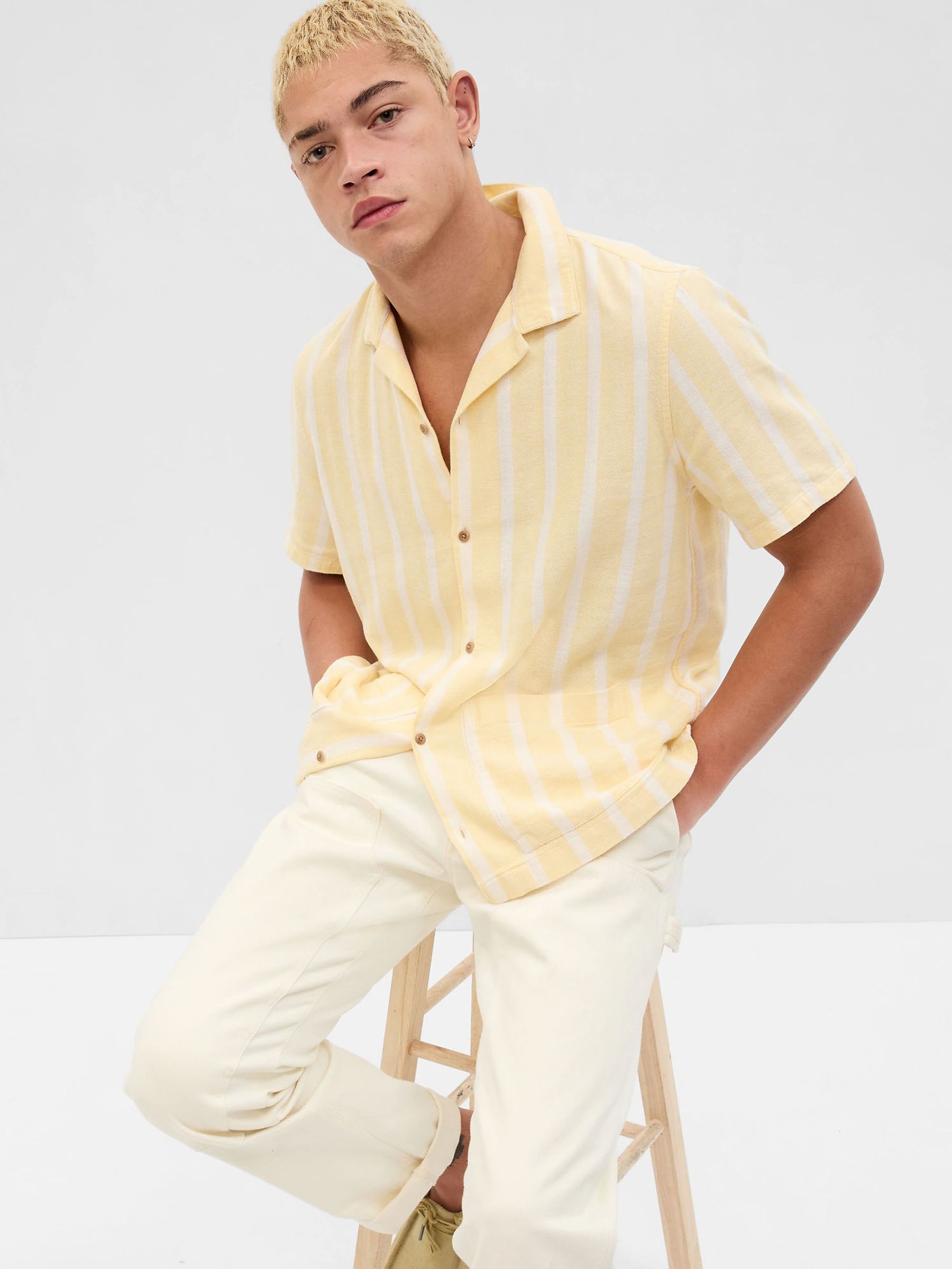 Yellow Stripe Linen-Cotton Cabana Shirt - Image 1 of 1