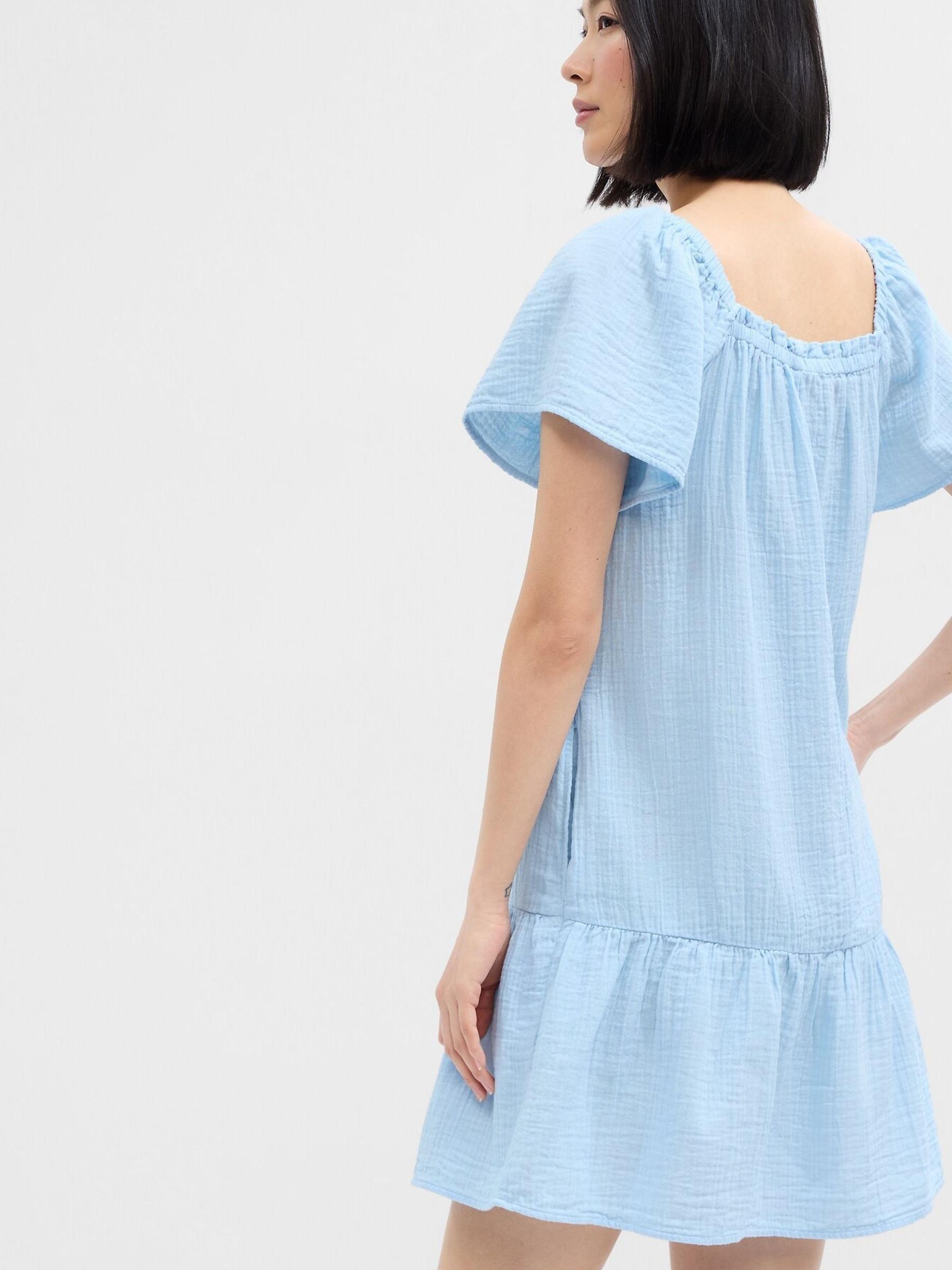 Light Blue Gauze Squareneck Mini Dress - Image 2 of 2