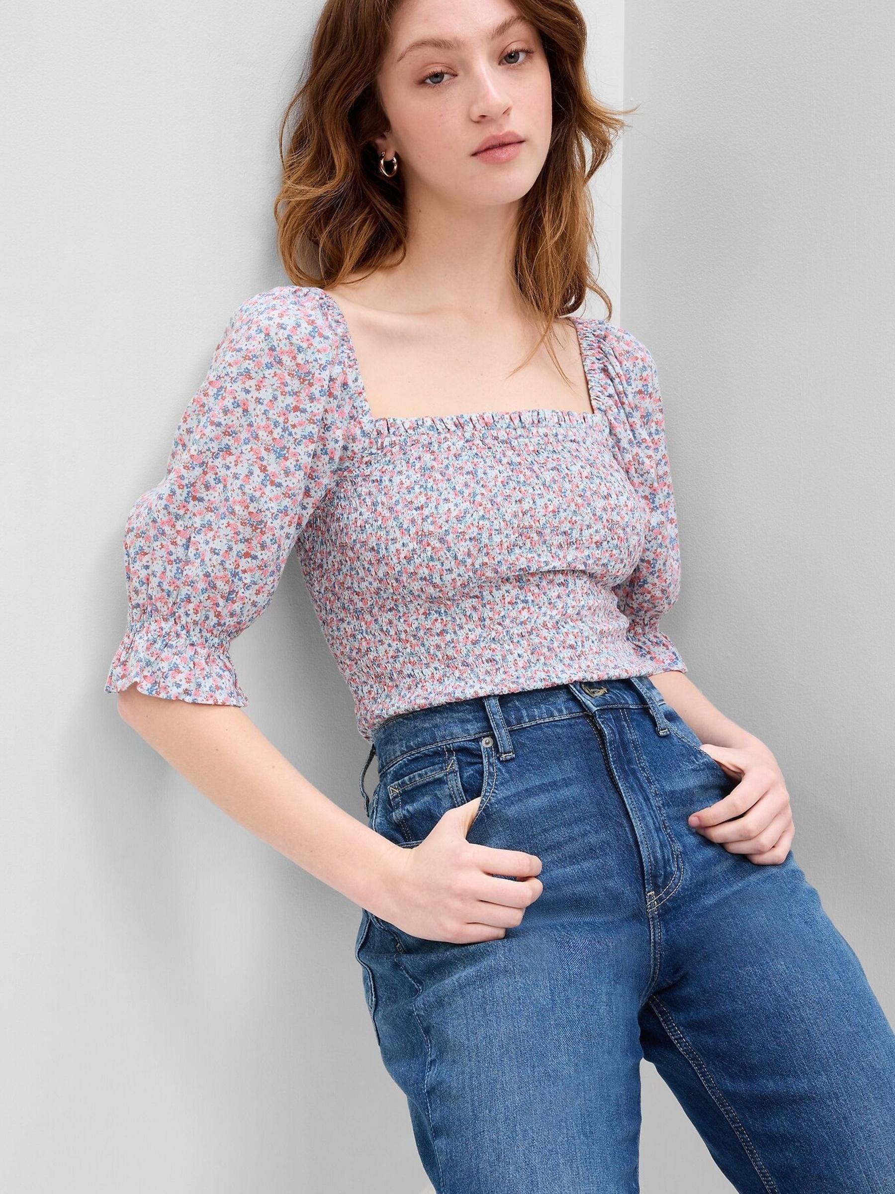 Pink Smocked Peplum Top - Image 1 of 2