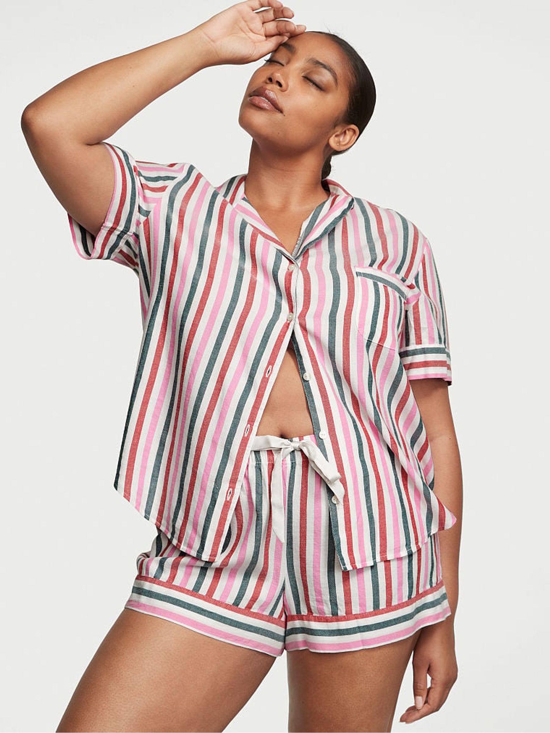 Multi Colored Stripe Pink Short Pyjamas - Image 1 of 4