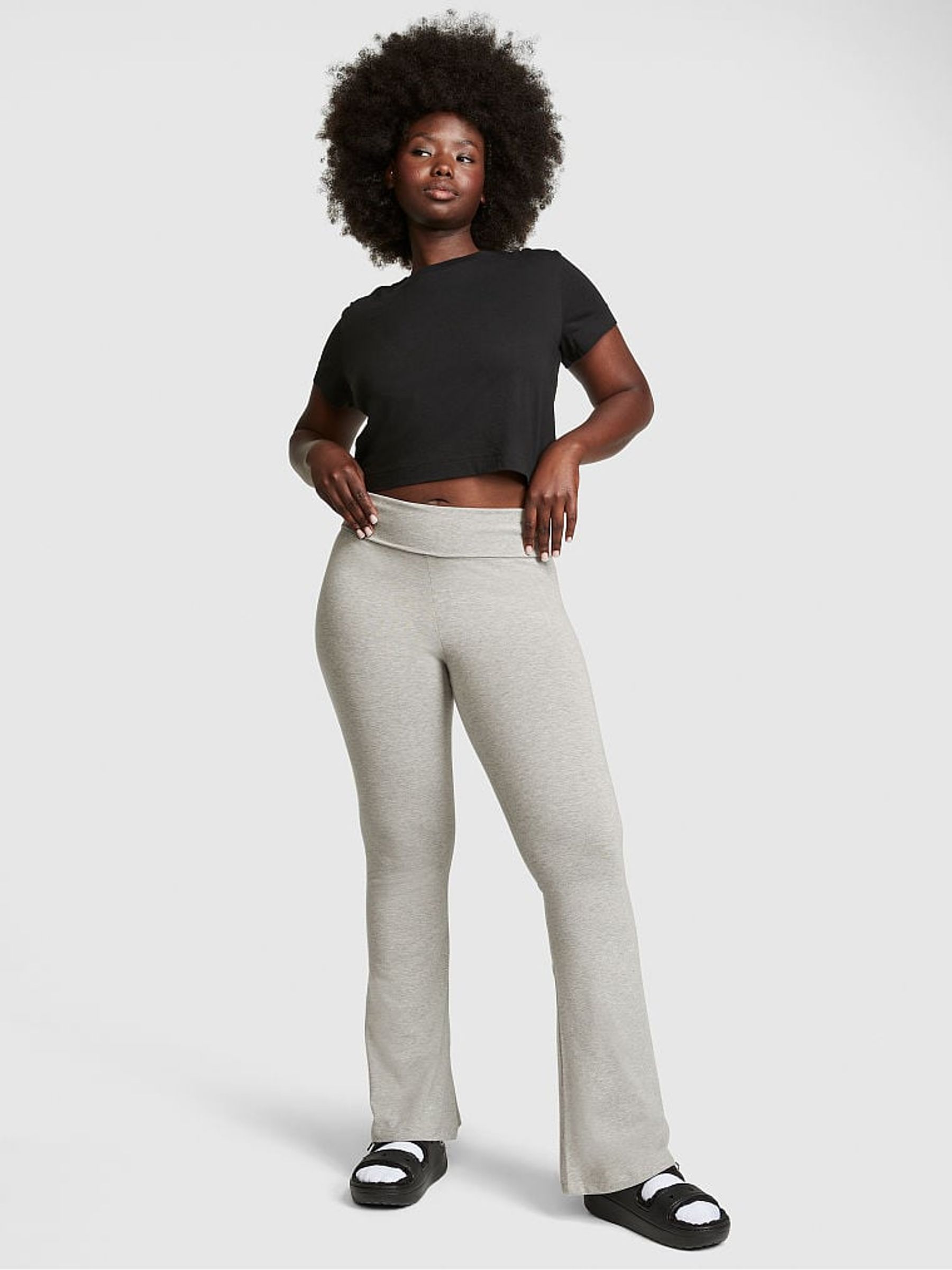 Heather Charcoal Grey Cotton Foldover Flare Legging - Image 1 of 3