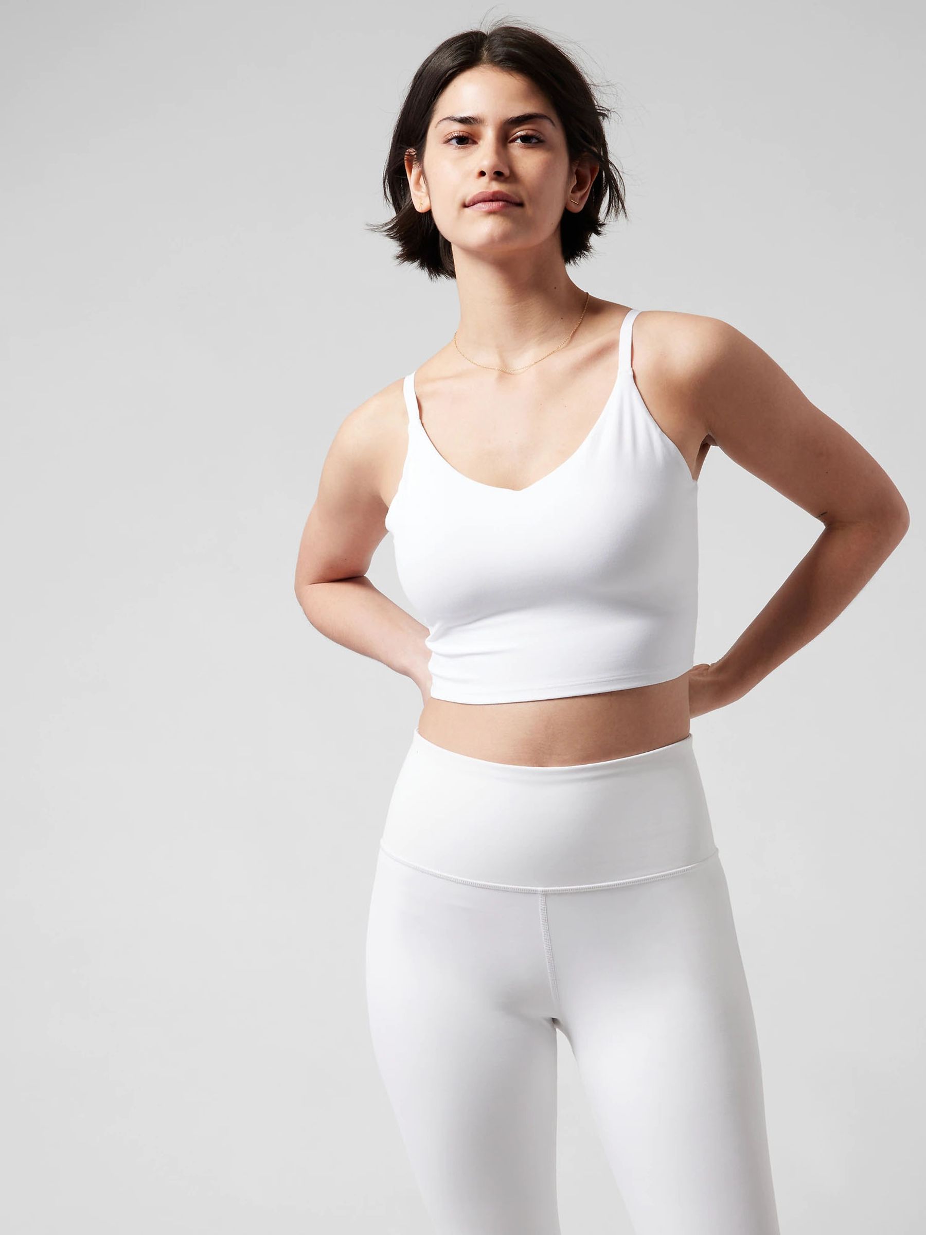 Athleta White D-DD+ Elation V-Neck Crop Low Impact Sports Bra - Image 1 of 3