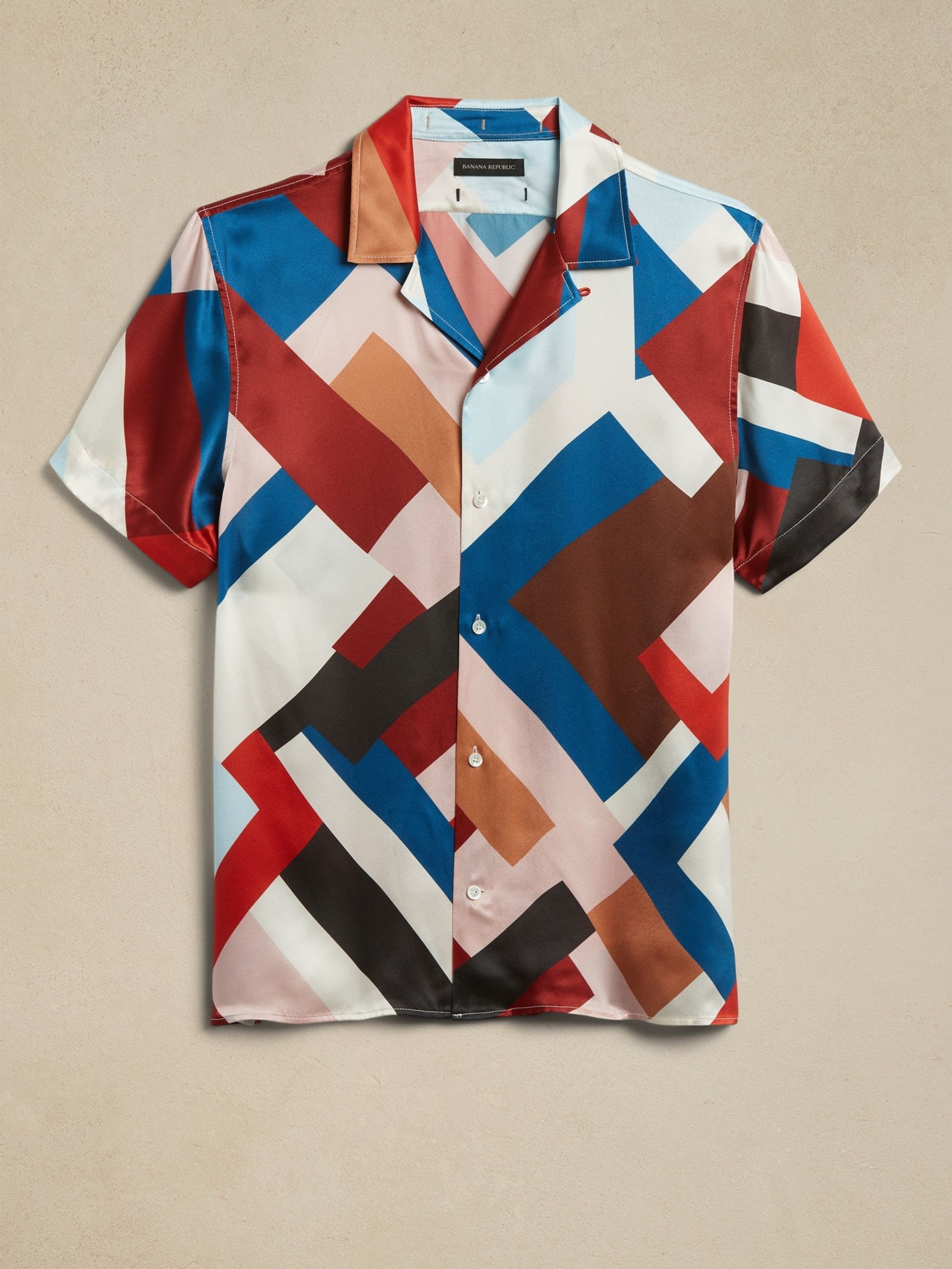 Banana Republic Red Printed Timm Resort Silk Shirt - Image 4 of 4