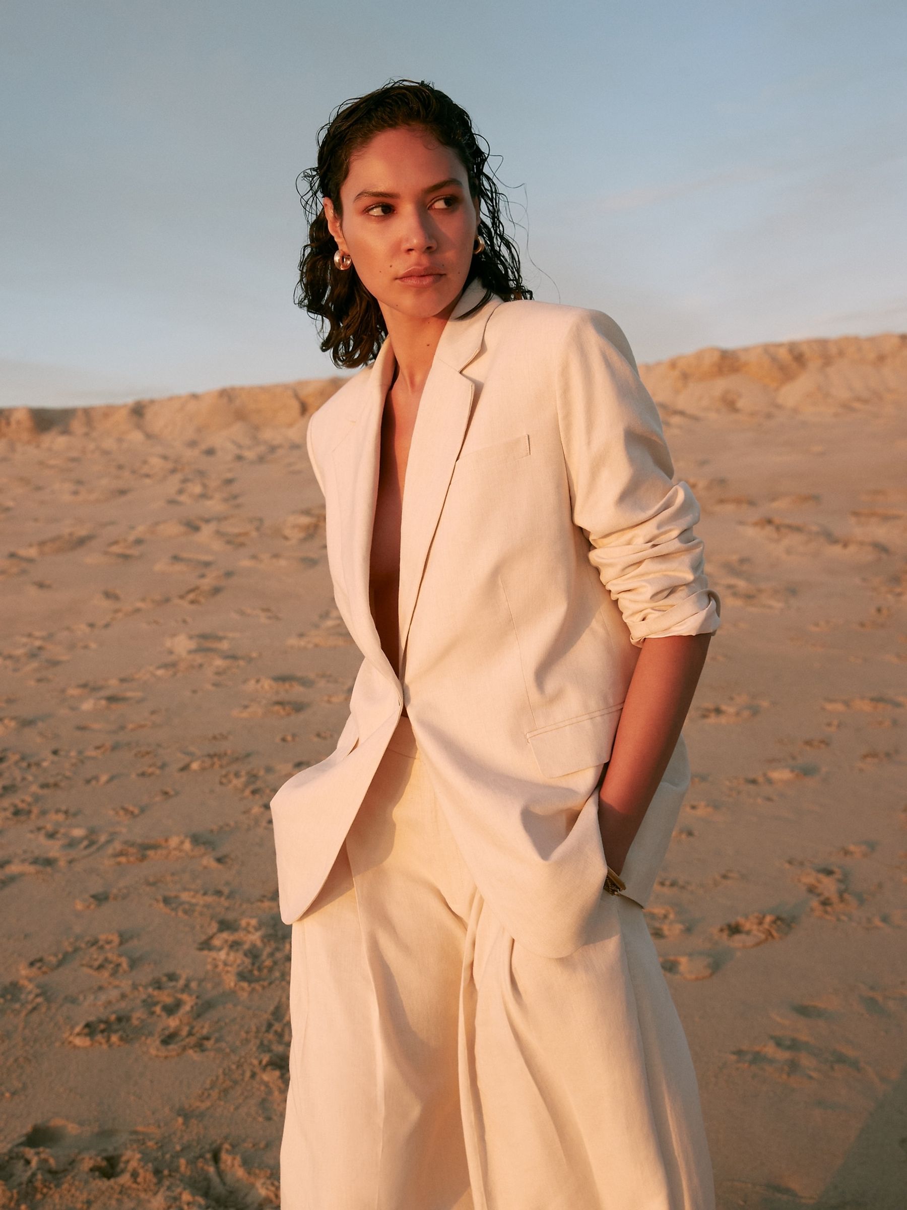 Banana Republic Cream Lena Relaxed Linen-Blend Blazer - Image 1 of 1