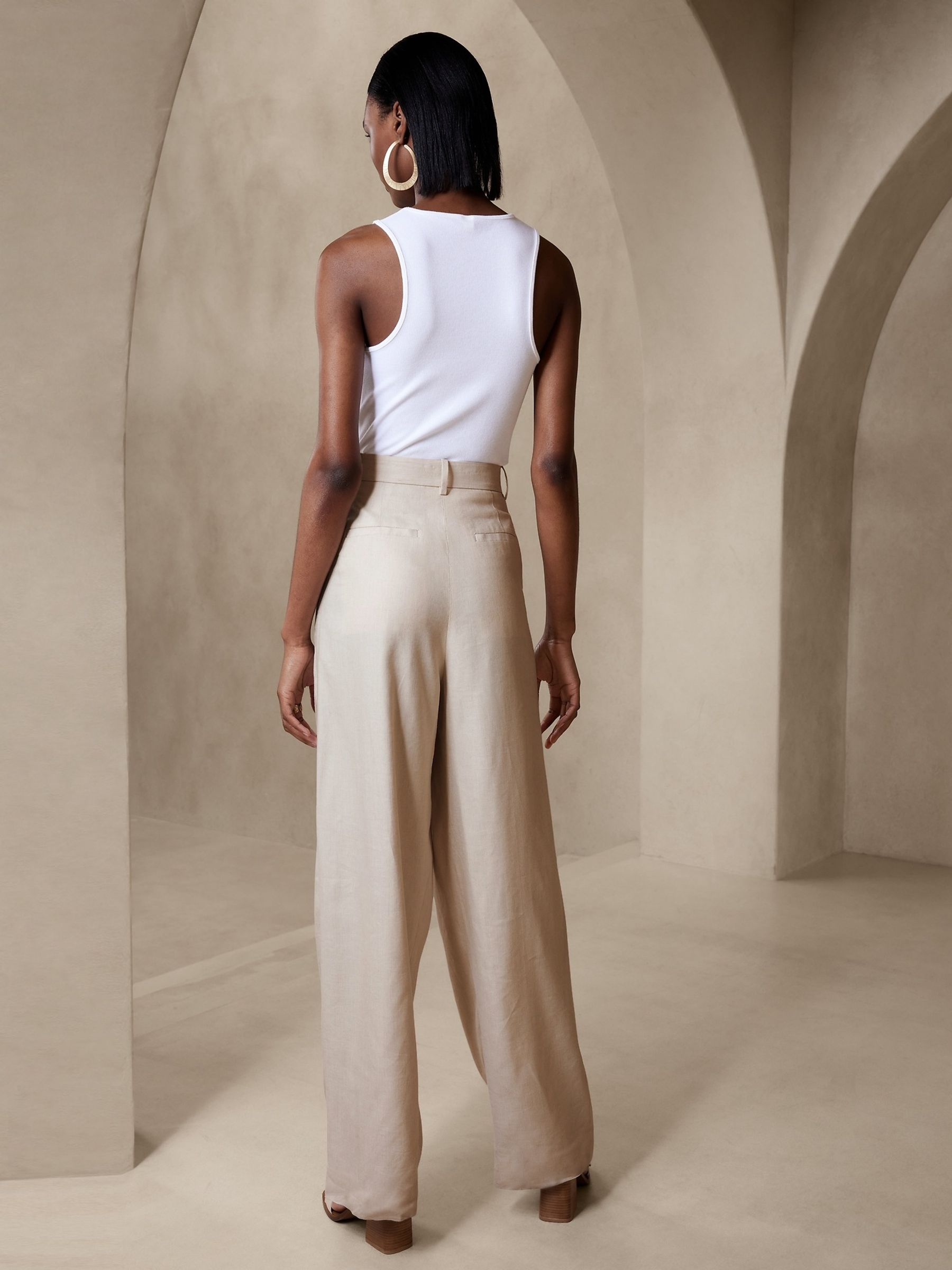 Banana Republic Cream Lena Wide-Leg Linen-Blend Trousers - Image 2 of 4