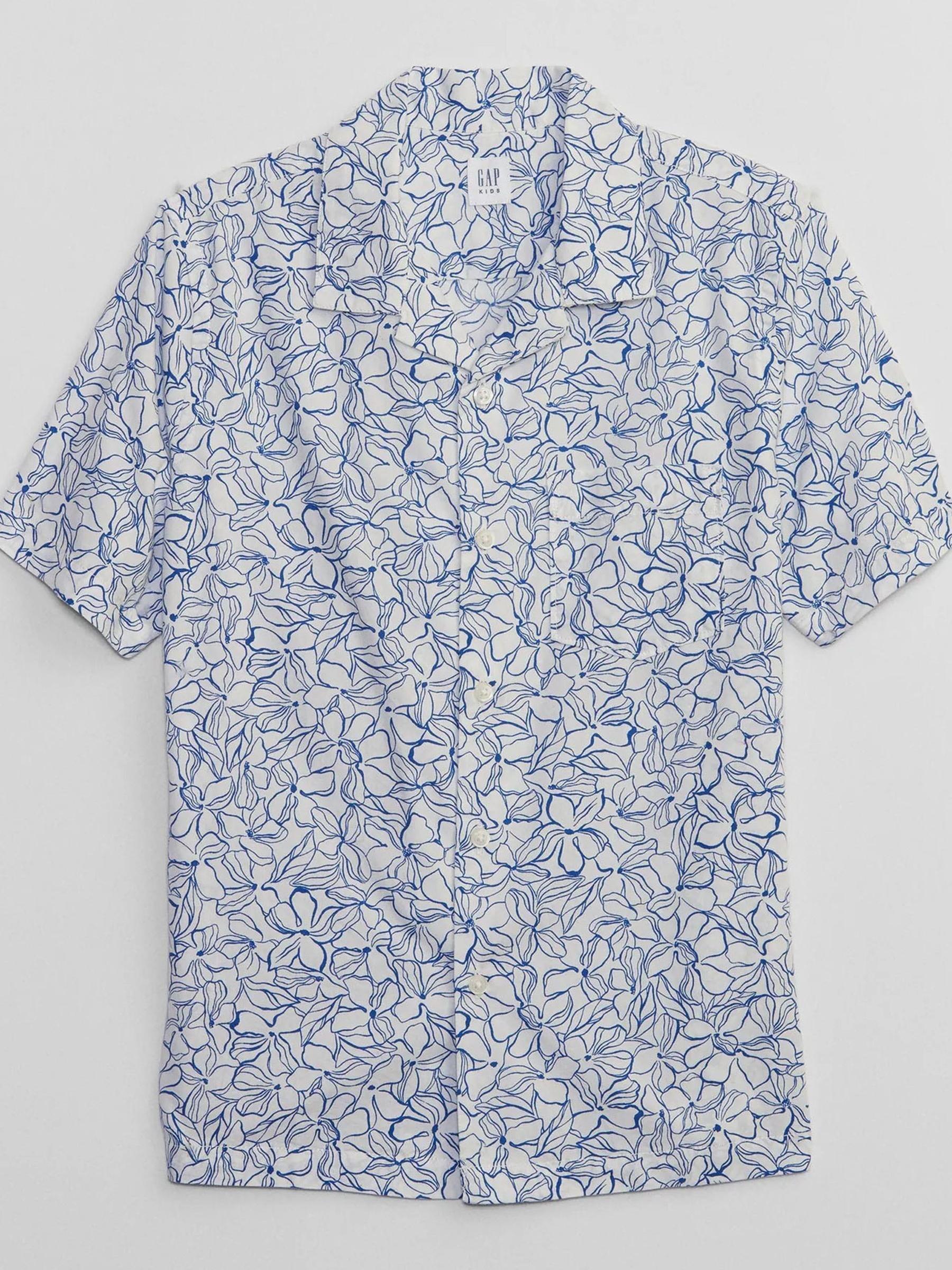 Blue Poplin Resort Collar Shirt - Kids - Image 1 of 1