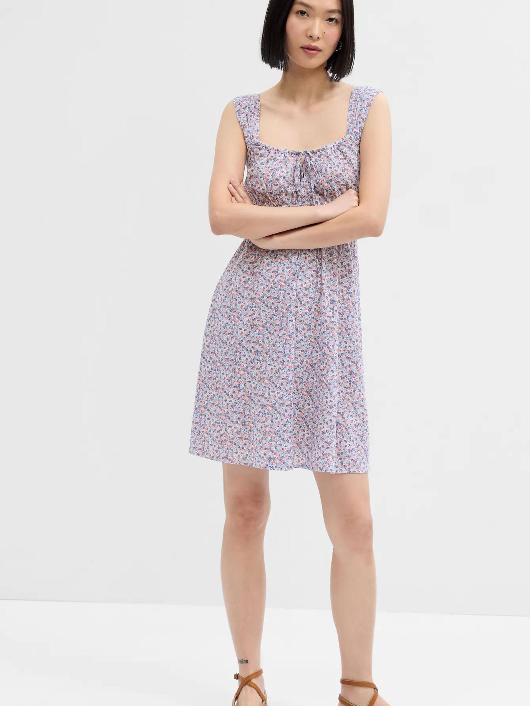 Purple Tie-Neck Smocked Mini Dress - Image 1 of 2