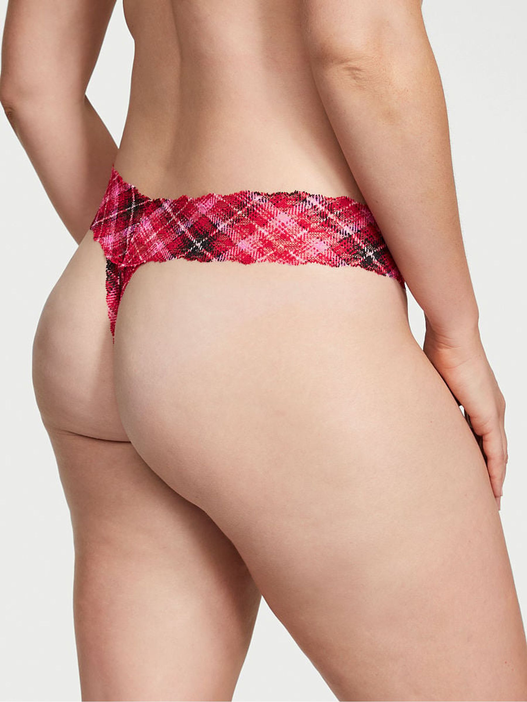 Lipstick Red Chic Tartan Thong Lace Knickers - Image 2 of 3