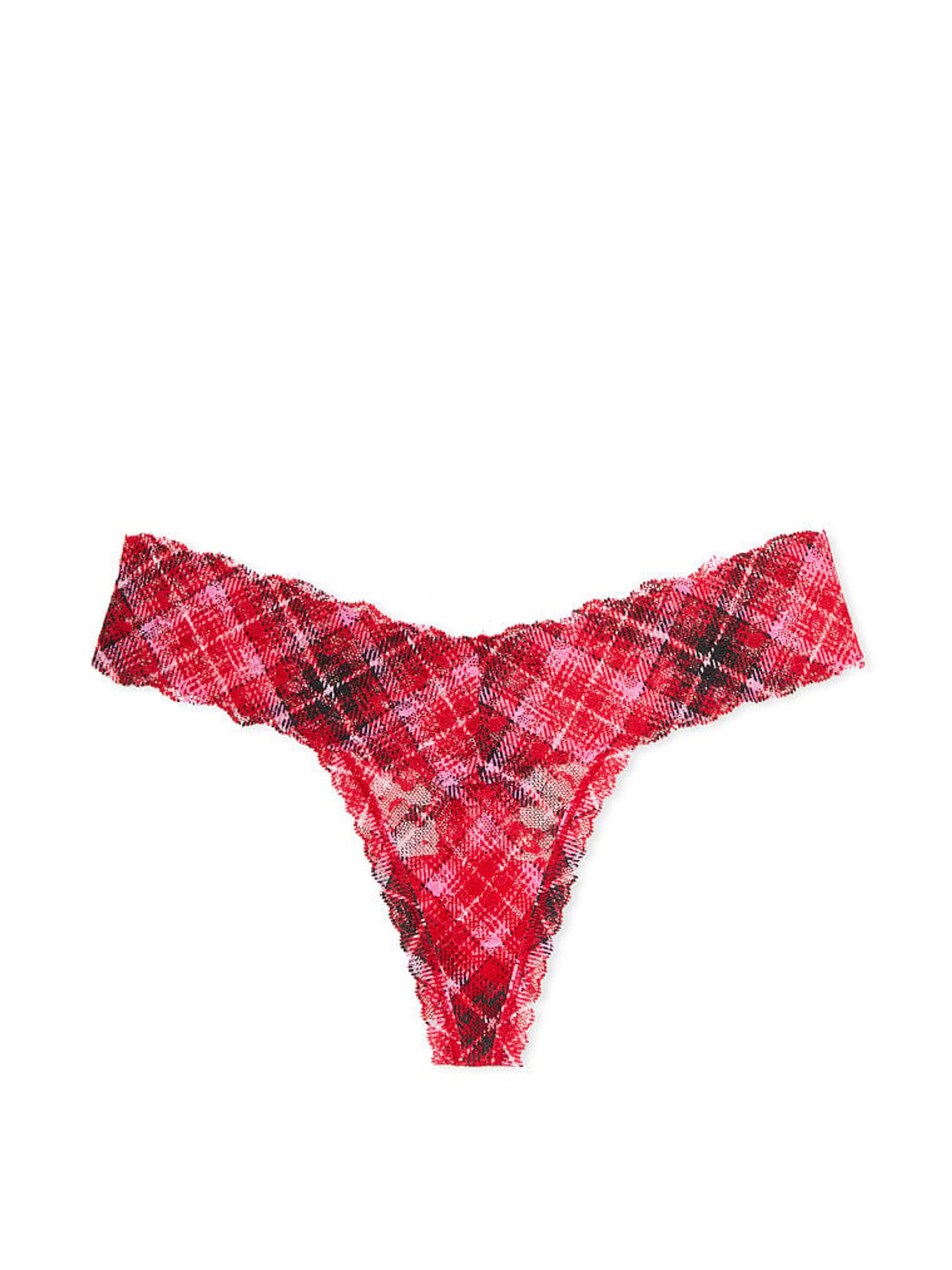 Lipstick Red Chic Tartan Thong Lace Knickers - Image 3 of 3