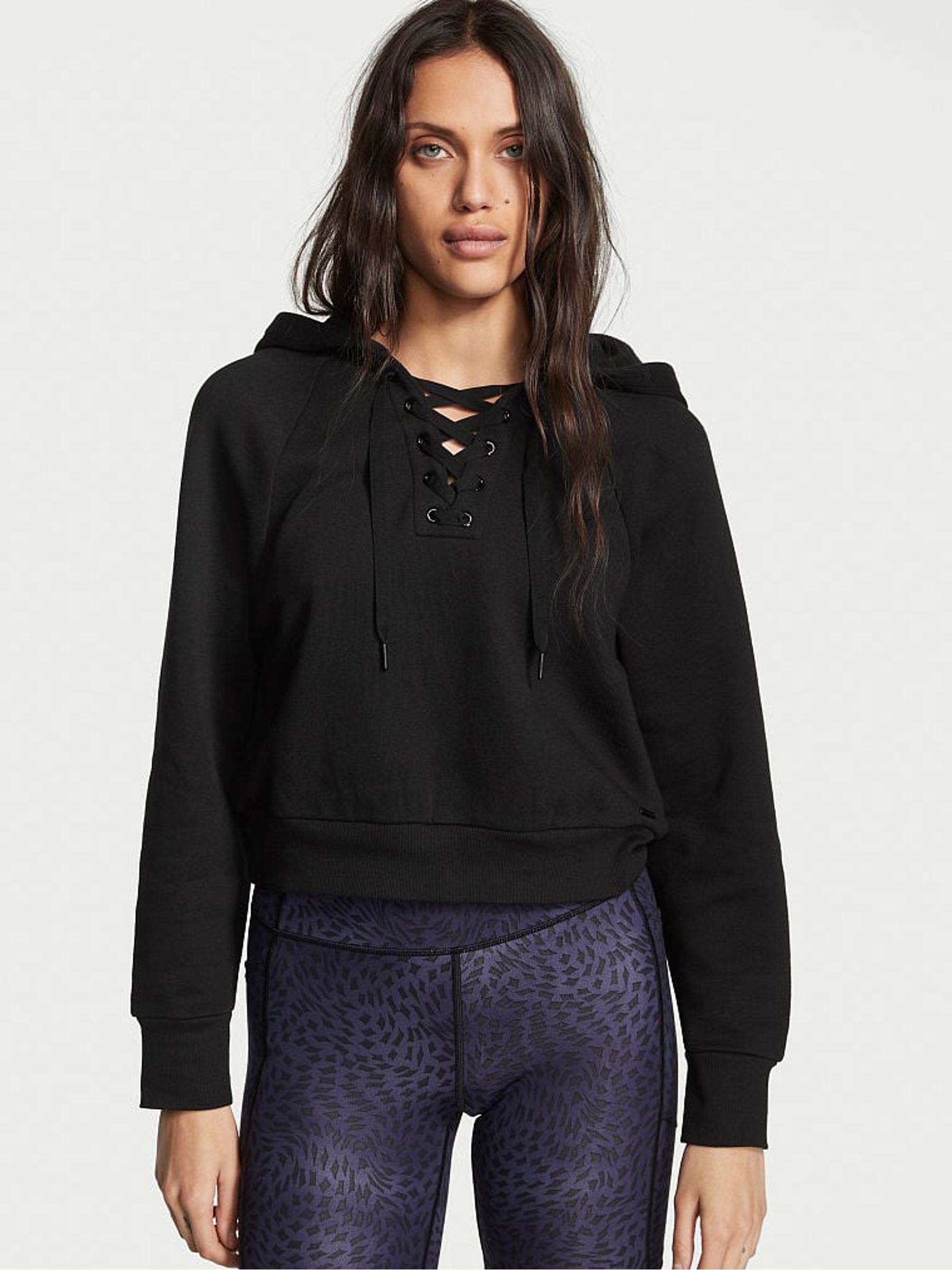 Pure Black Dahlia Lace Up Hoodie - Image 1 of 3