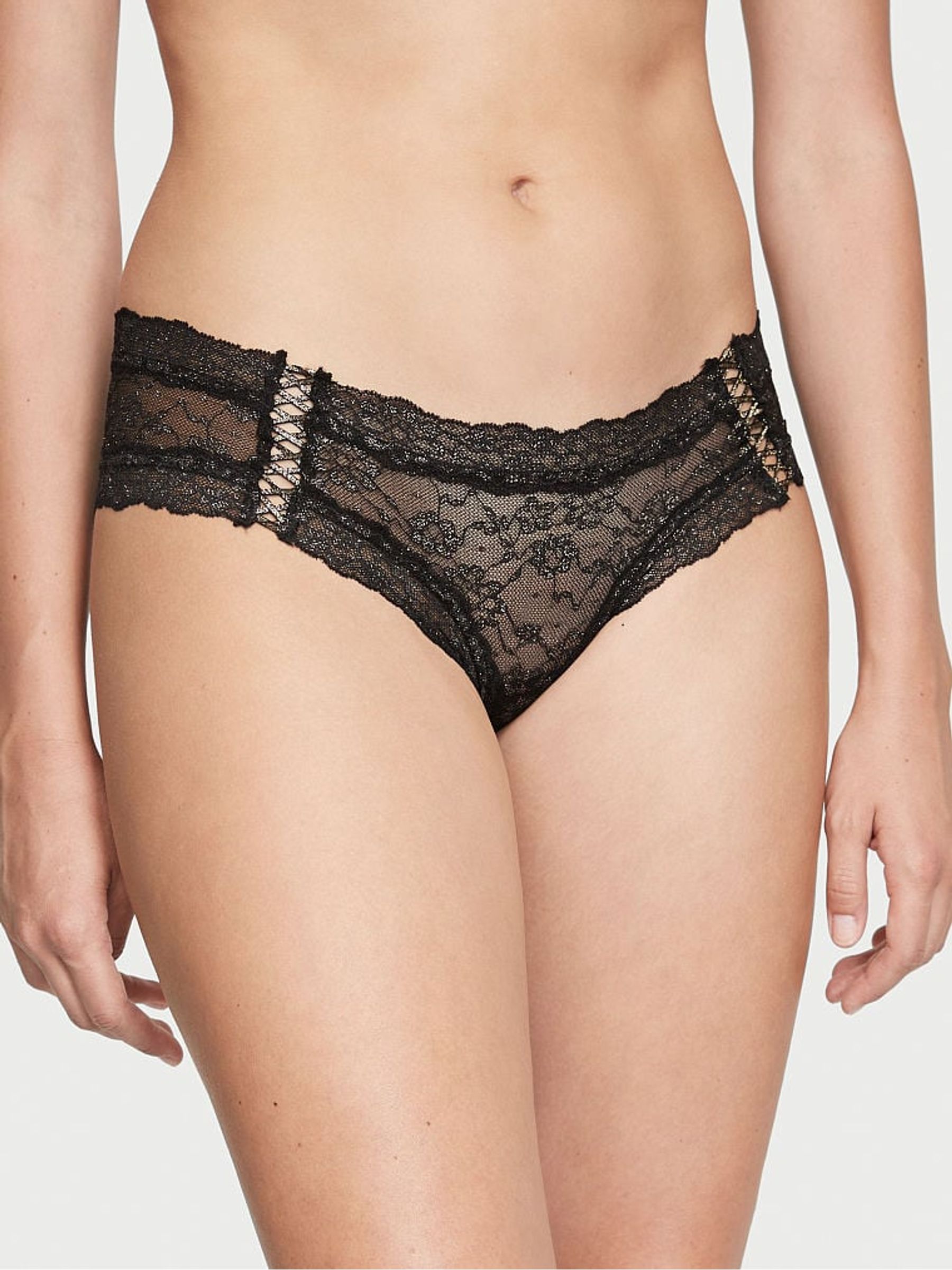 Black Gold Double Side Lace Up Cheeky Knickers - Image 1 of 3