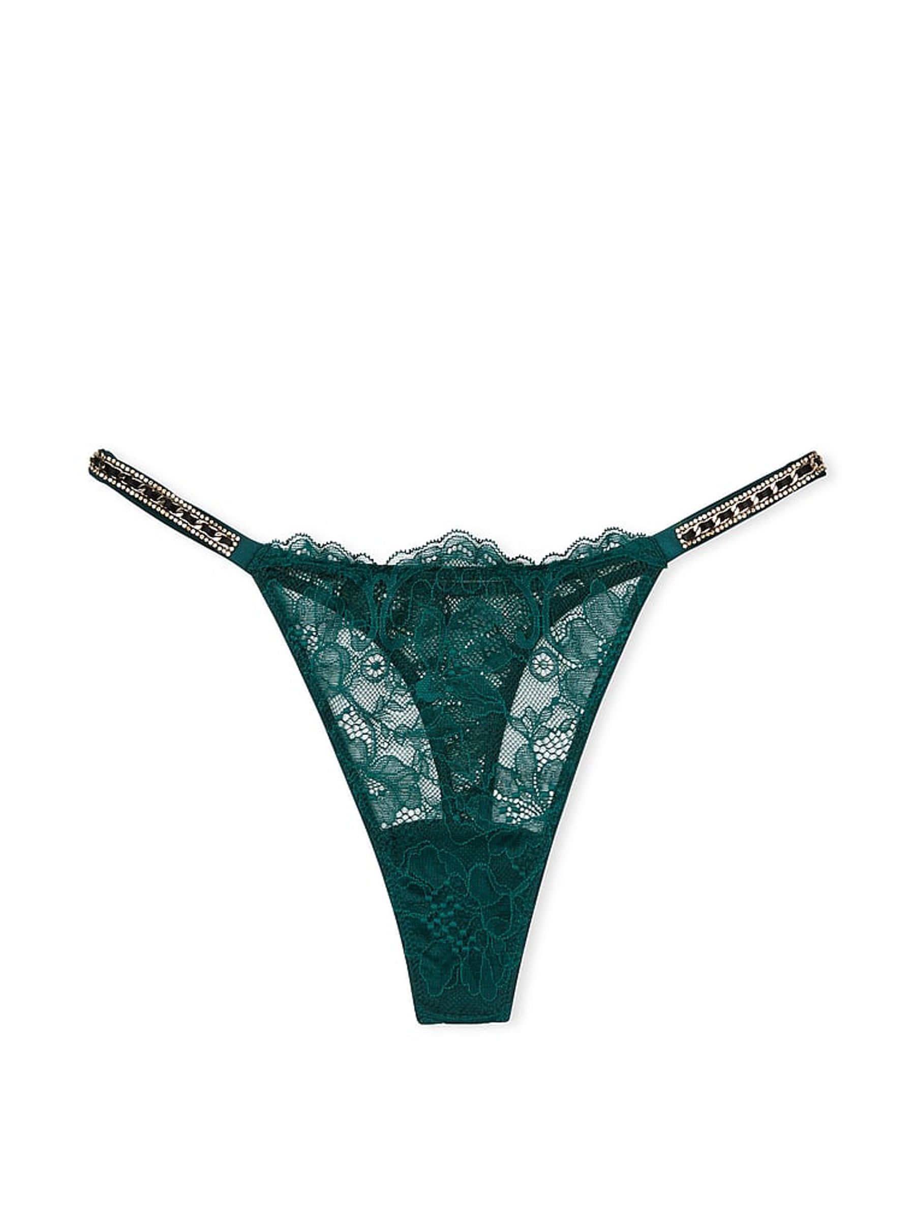 Black Ivy Green Skinny Chain Thong Shine Strap Knickers - Image 3 of 3