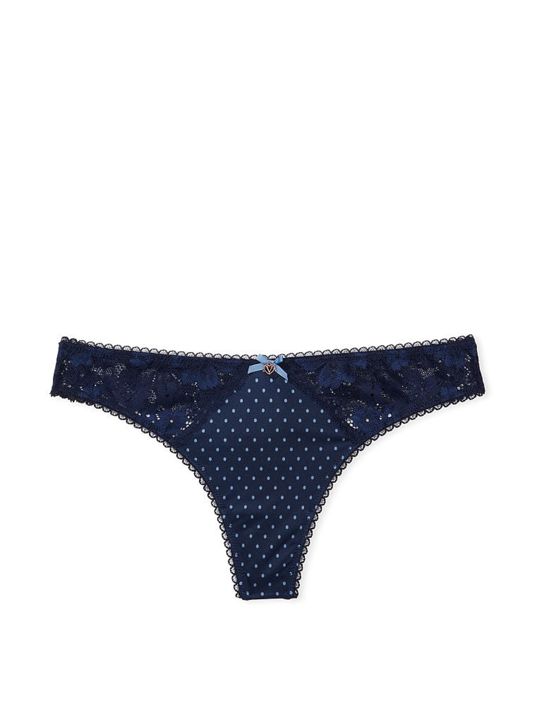 Noir Navy Blue Dot Print Smooth Thong Knickers - Image 4 of 4