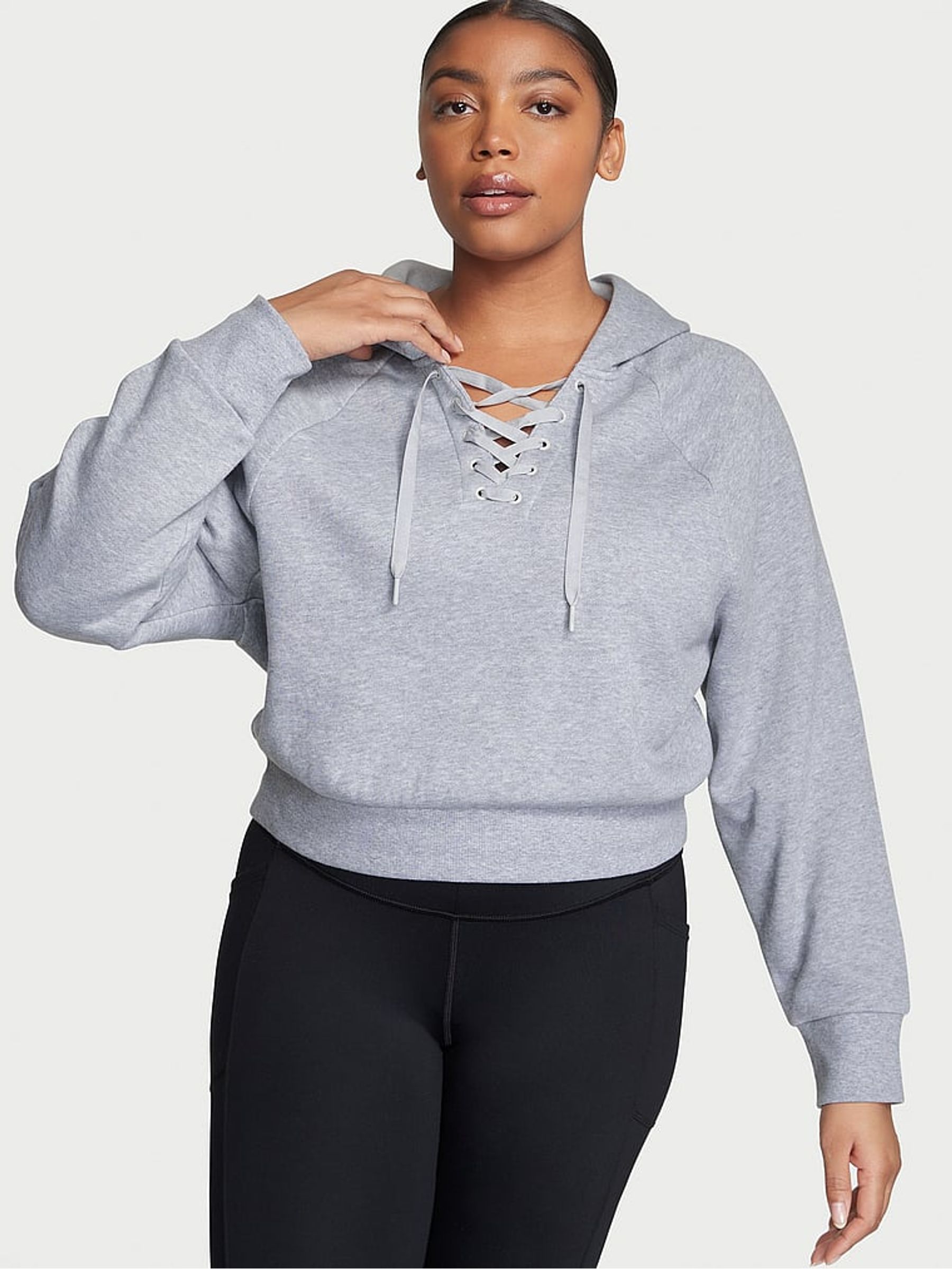 Medium Heather Grey Dahlia Lace Up Hoodie - Image 1 of 3