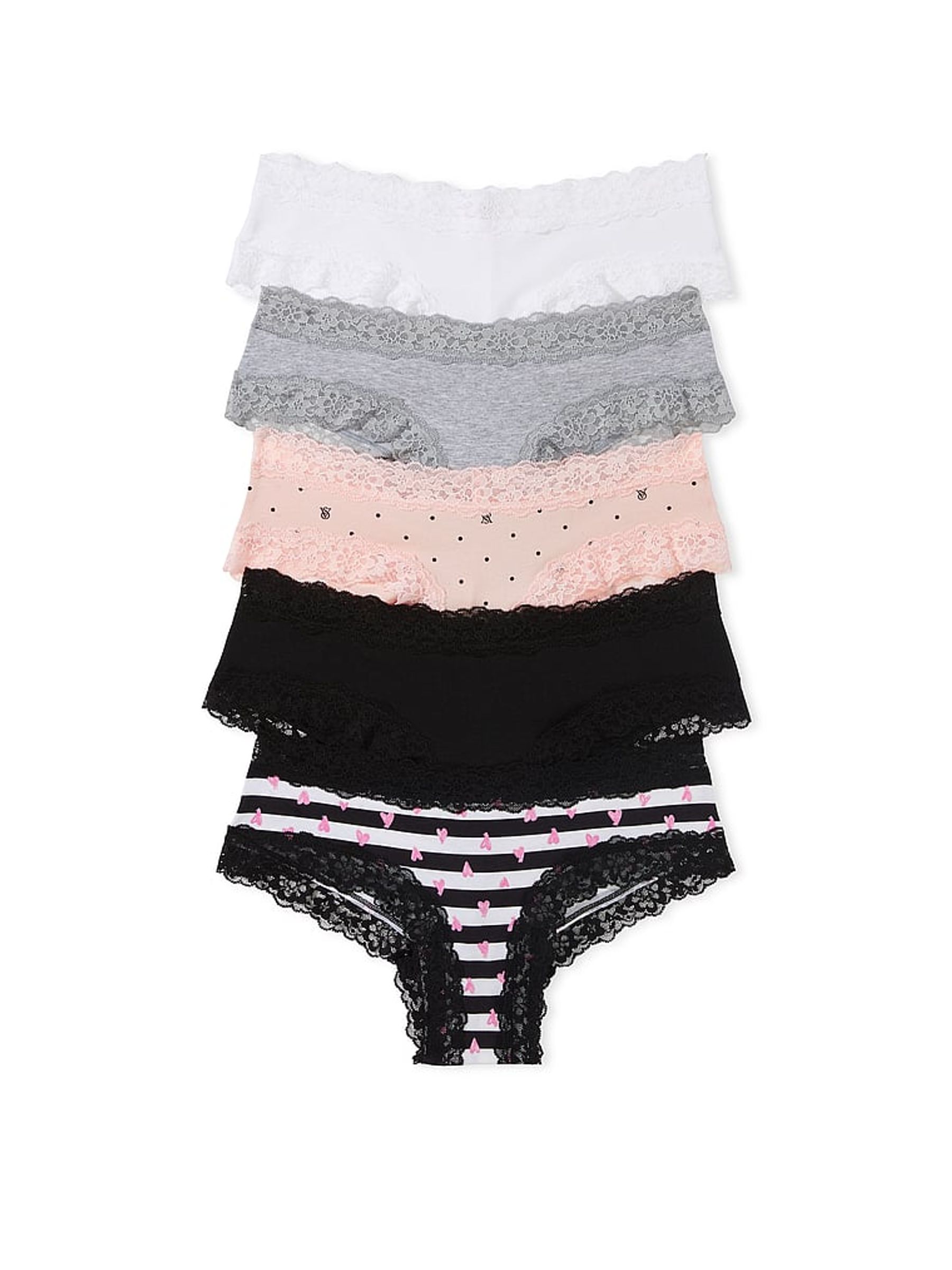 Black/Pink/Grey/White Cheeky 5 Pack Knickers - Image 1 of 1