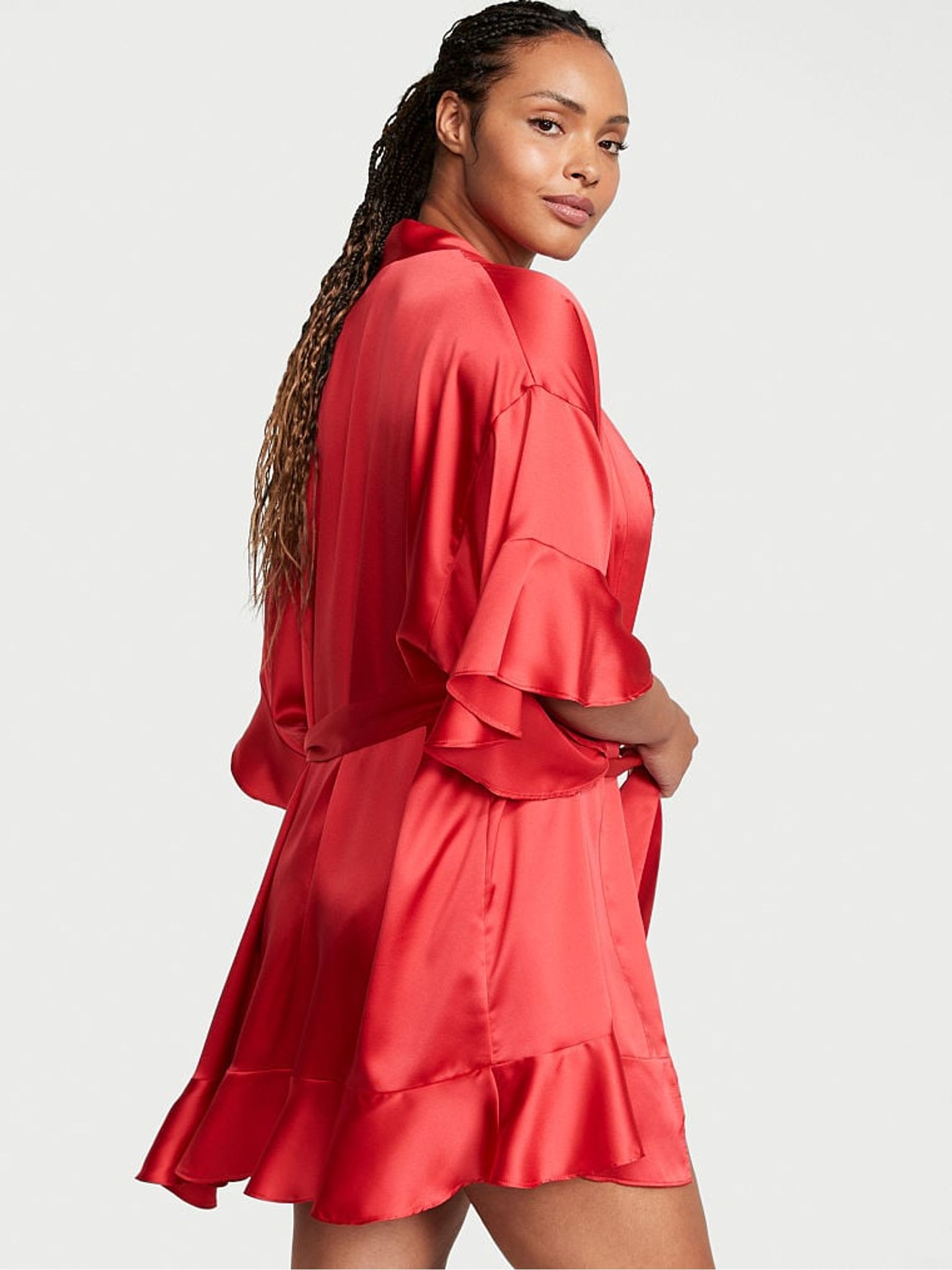Lipstick Red Flounce Satin Robe - Image 2 of 3