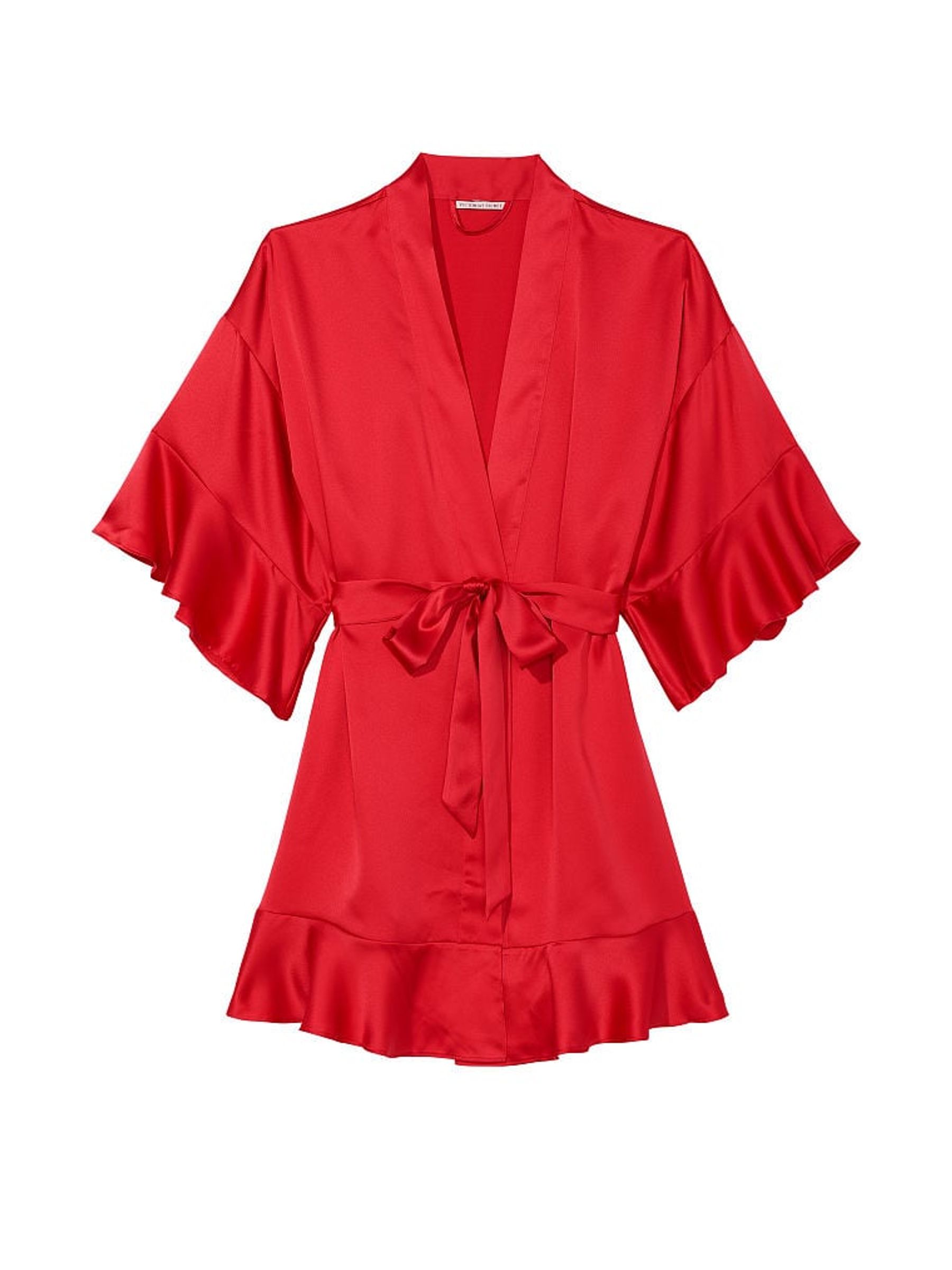 Lipstick Red Flounce Satin Robe - Image 3 of 3