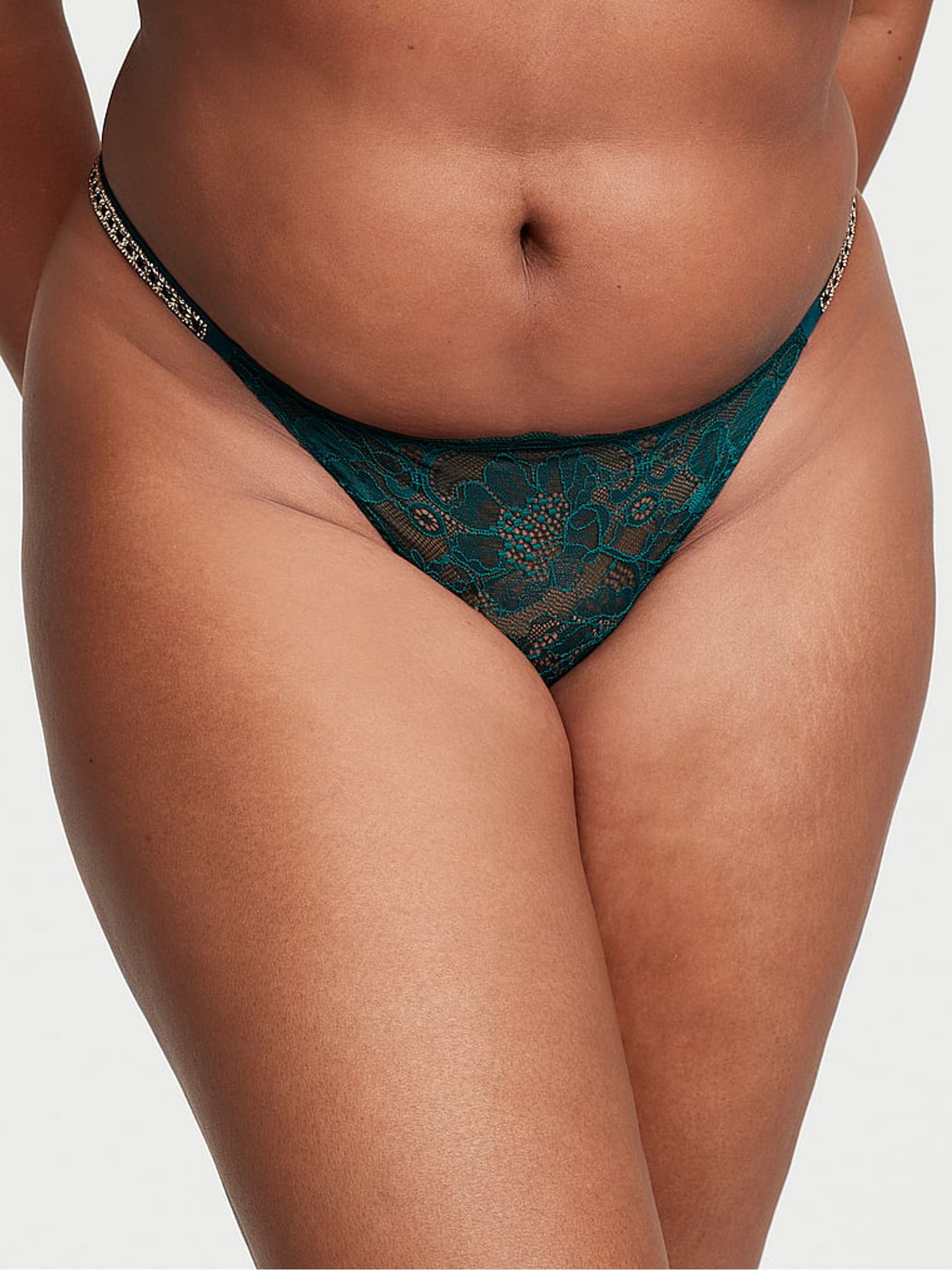 Black Ivy Green Skinny Chain Brazilian Shine Strap Knickers - Image 1 of 3