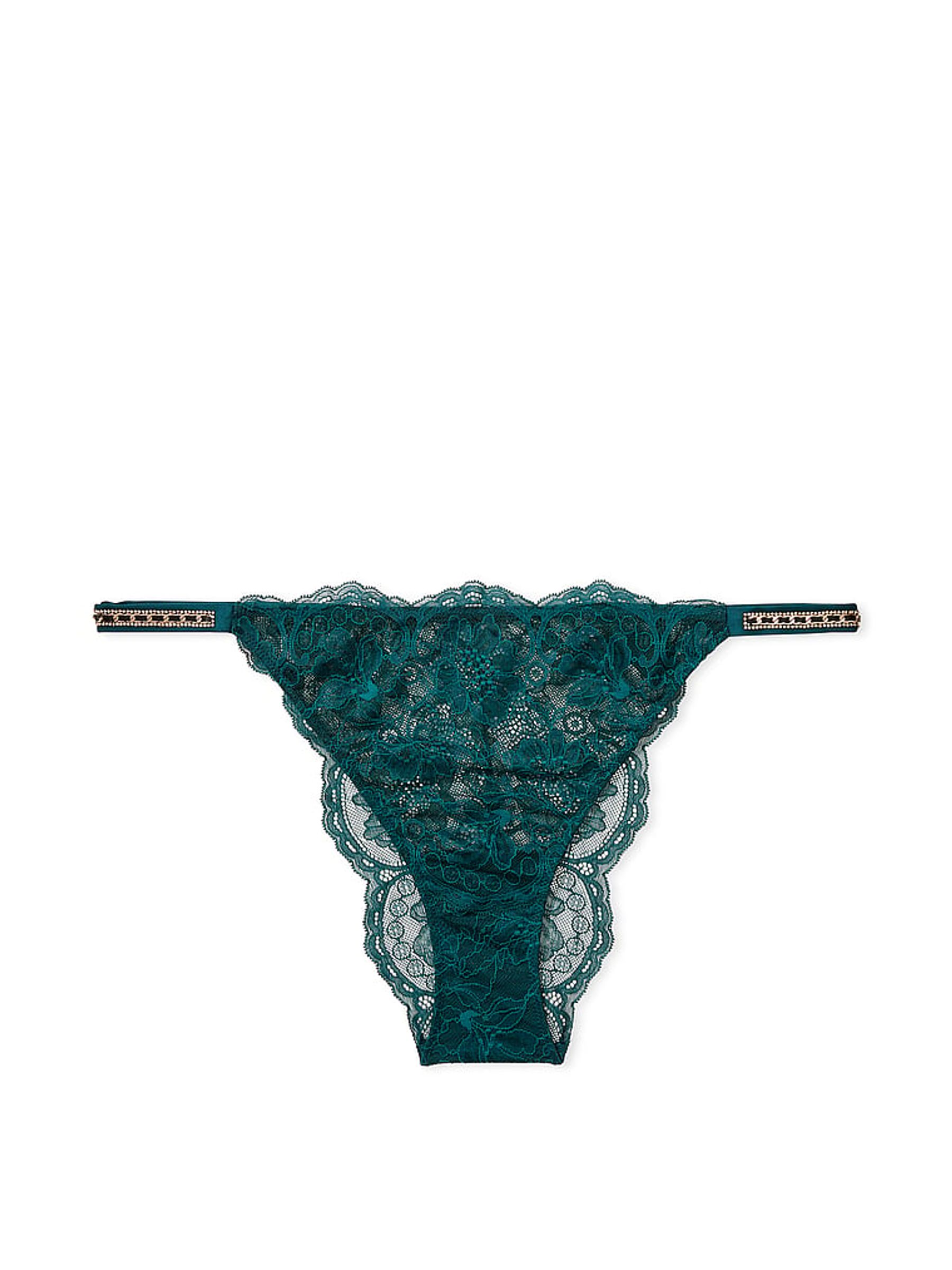 Black Ivy Green Skinny Chain Brazilian Shine Strap Knickers - Image 3 of 3