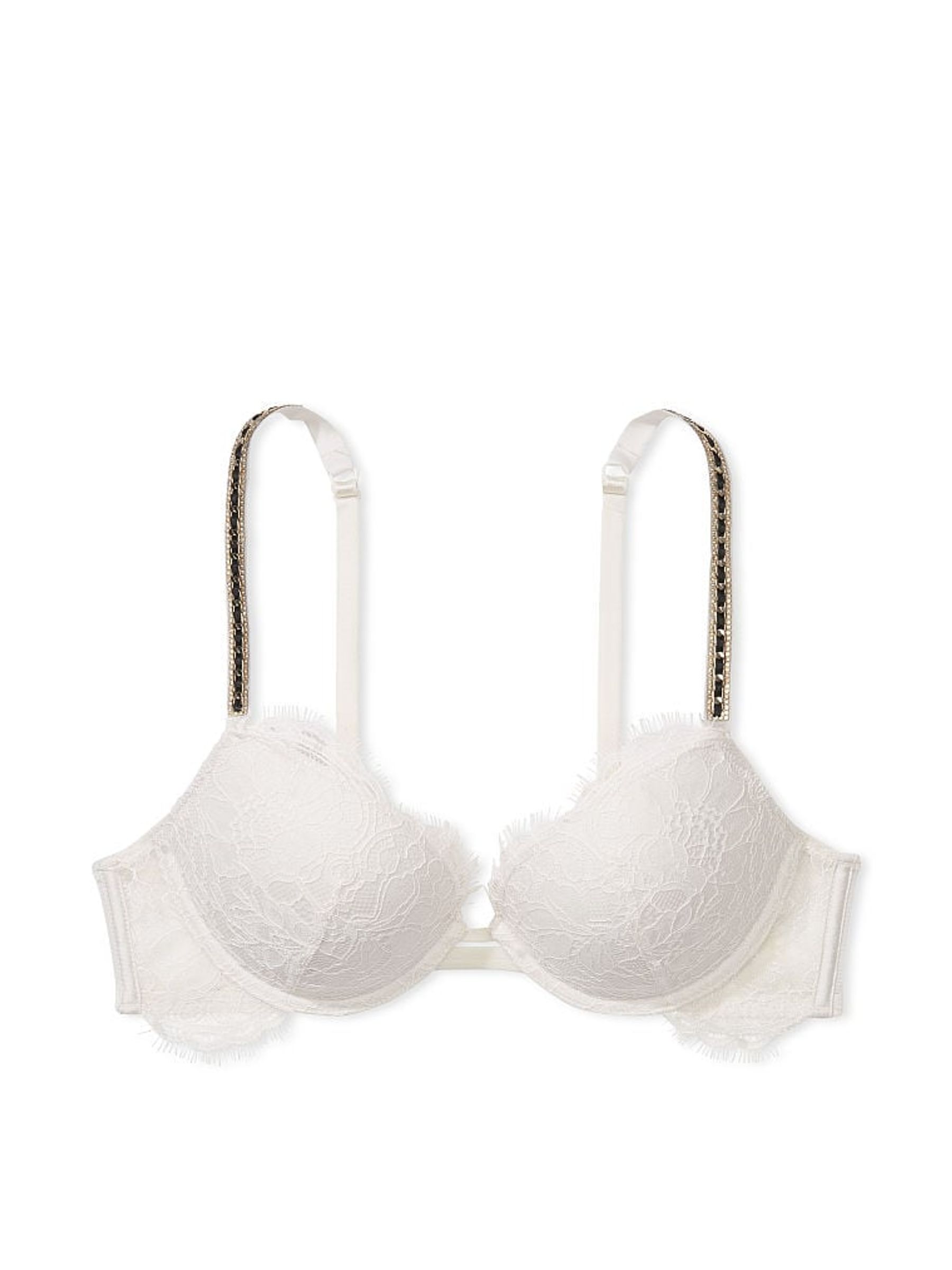 Coconut White Lace Skinny Chain Shine Strap Push Up Bra - Image 3 of 3