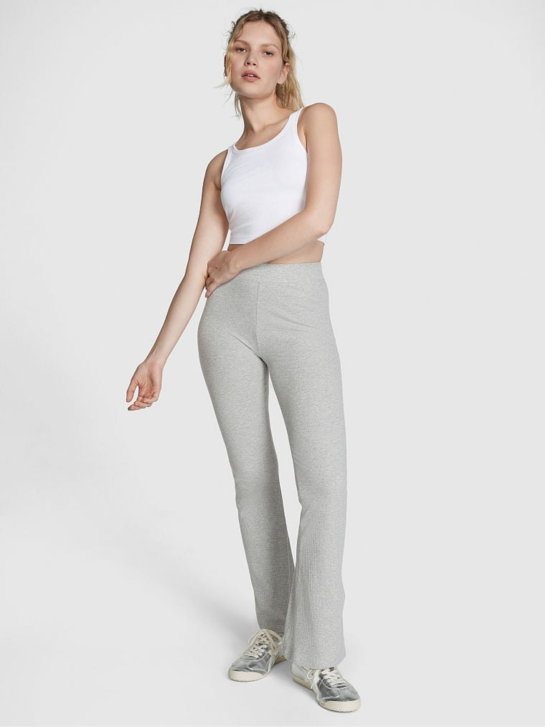 Heather Grey Ribbed Flare Legging - Image 1 of 3