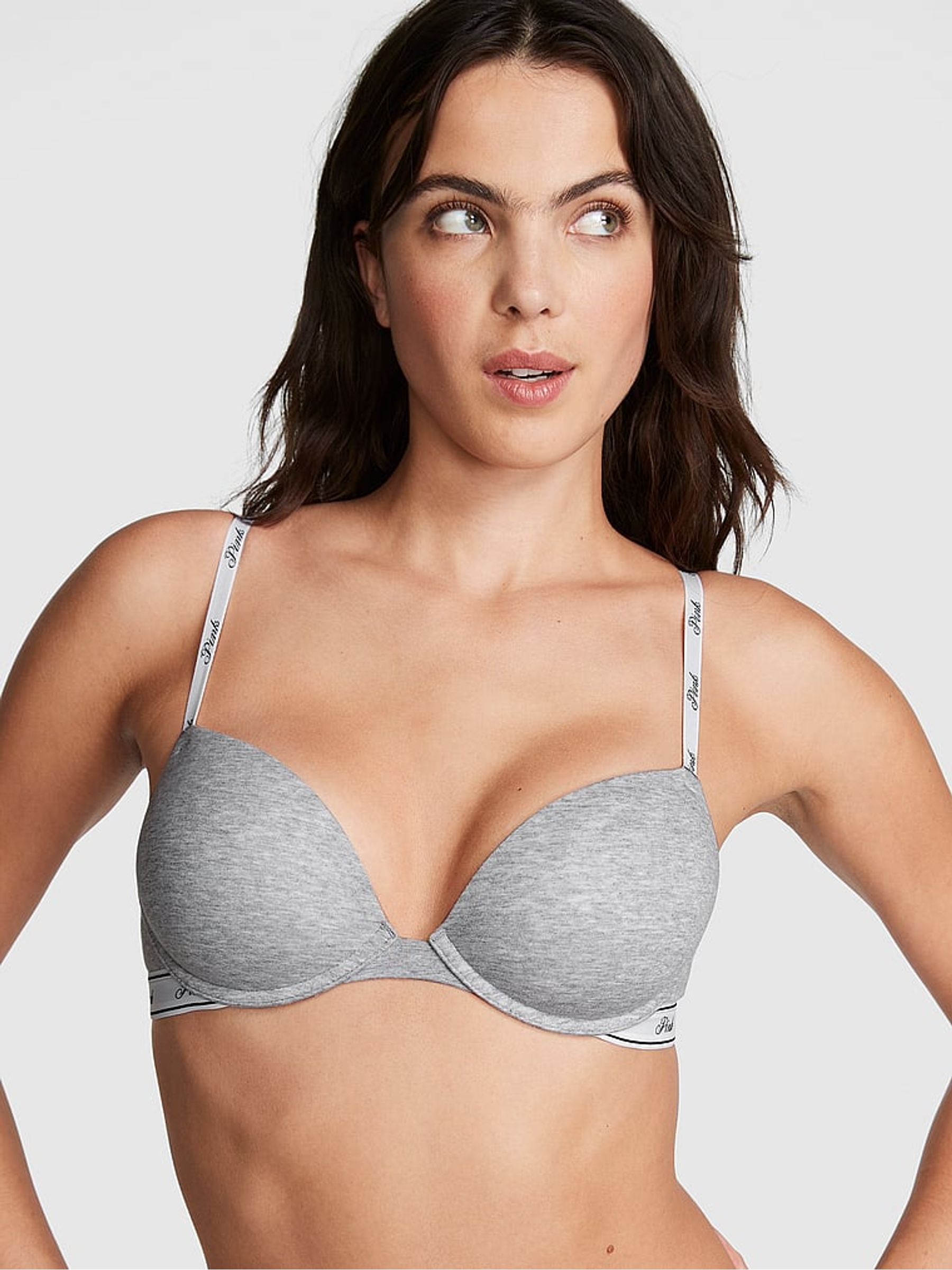Grey Heather Super Push Up Cotton Logo Bra - Image 1 of 4