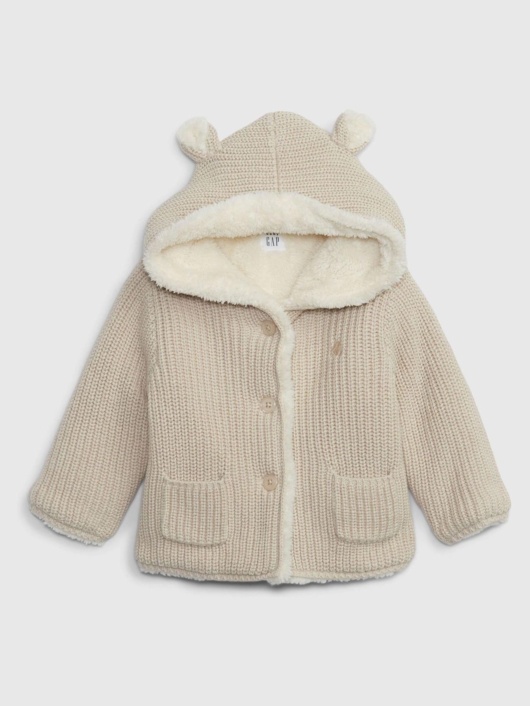 Cream Sherpa-Lined Bear Hooded Hoodie (Newborn - 24mths) - Image 1 of 3