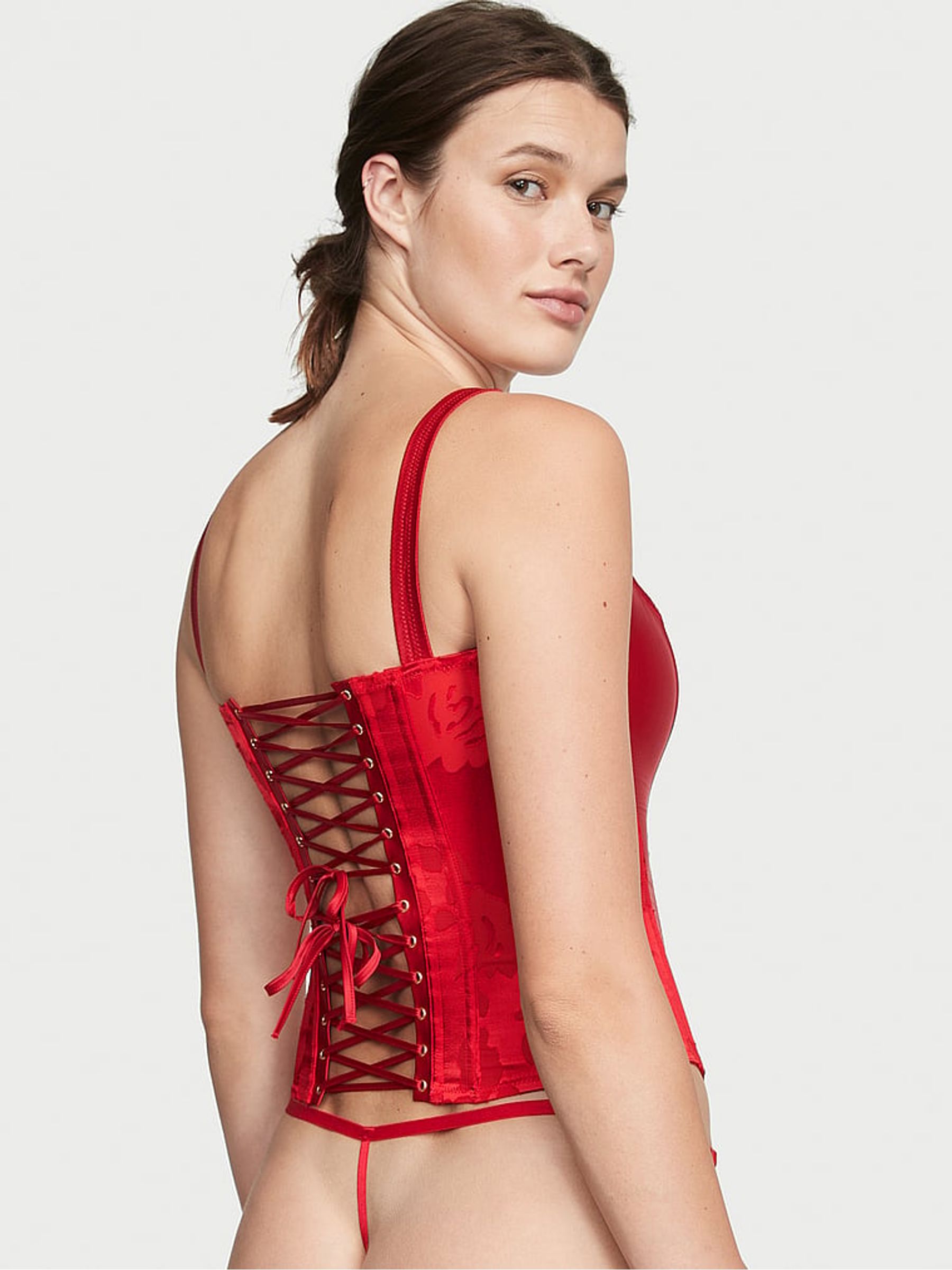 Lipstick Red Archive Satin & Burnout Corset & Knicker Set - Image 3 of 4