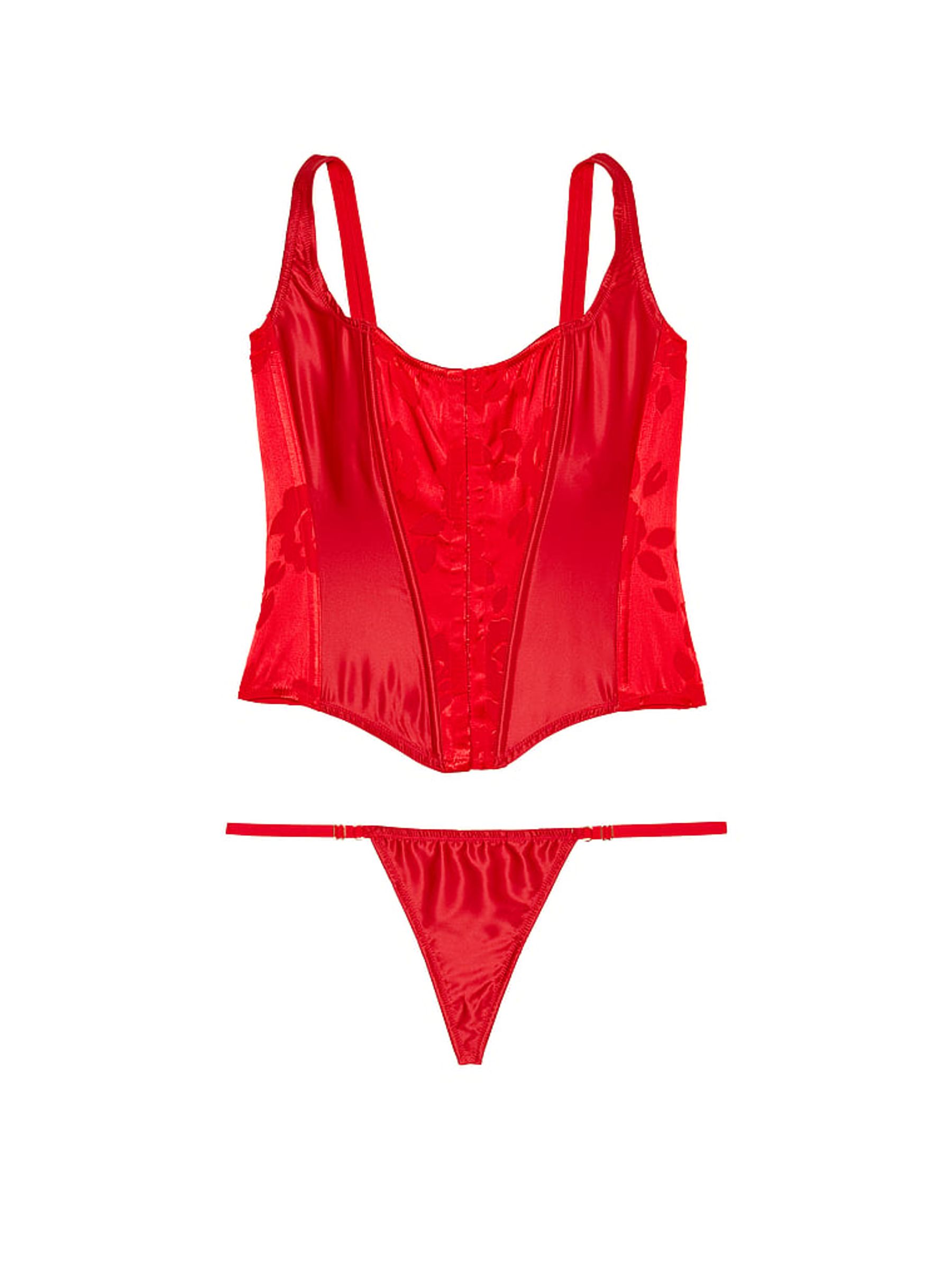 Lipstick Red Archive Satin & Burnout Corset & Knicker Set - Image 4 of 4