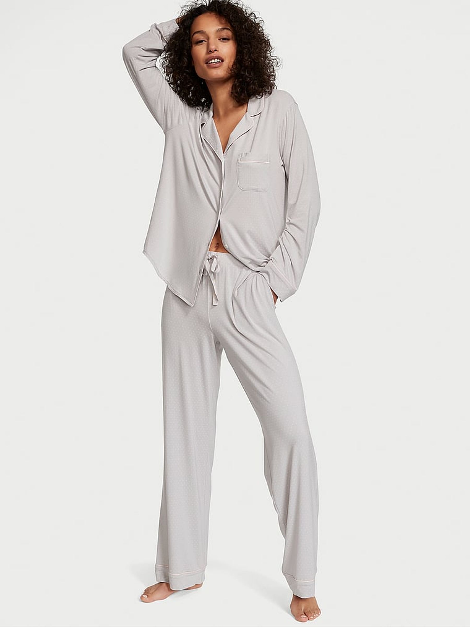 Silver Pearl Mini Dots Modal Long Pyjamas - Image 1 of 1