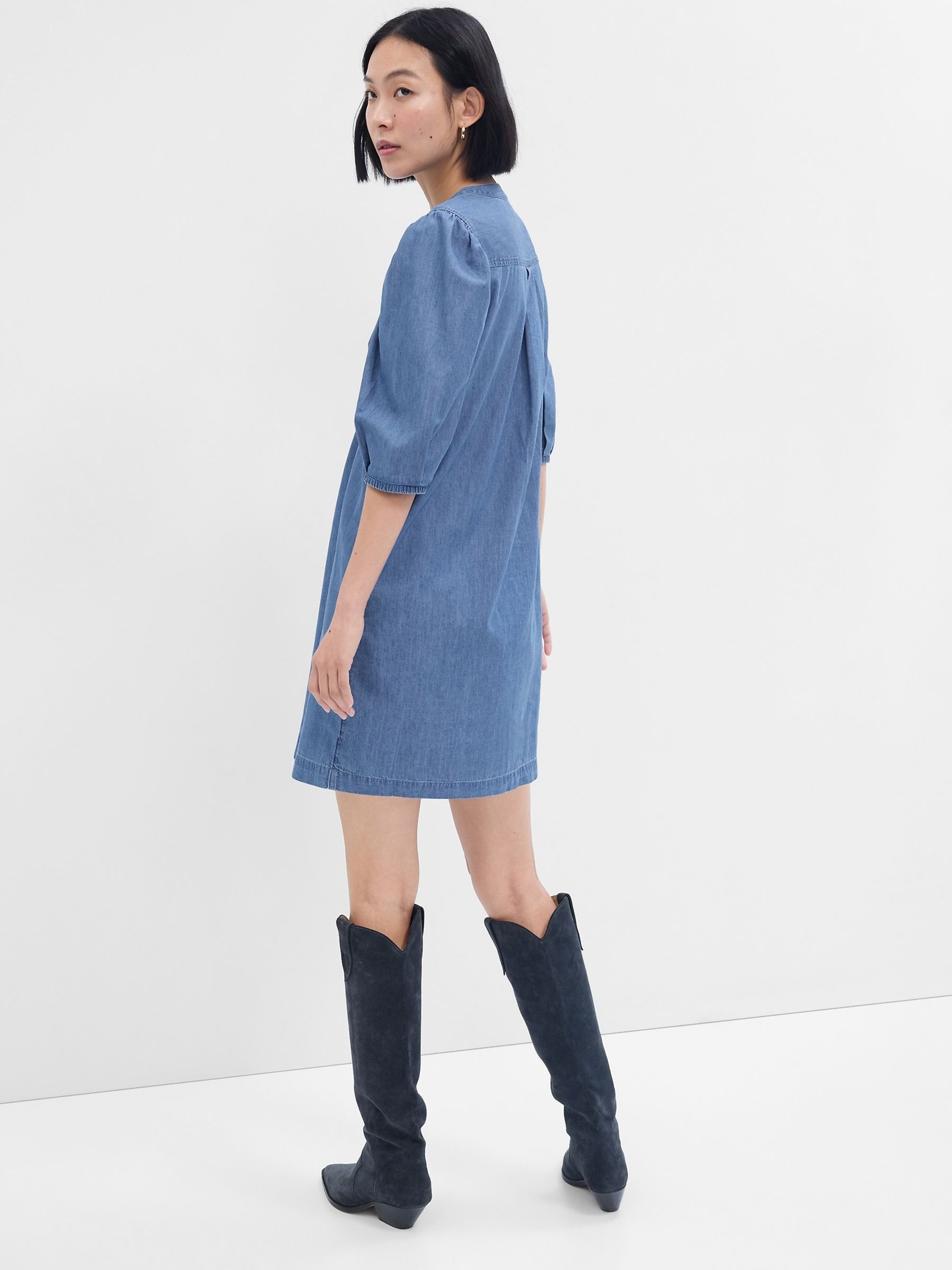 Blue Puff Mid Sleeve Denim Mini Dress - Image 2 of 3