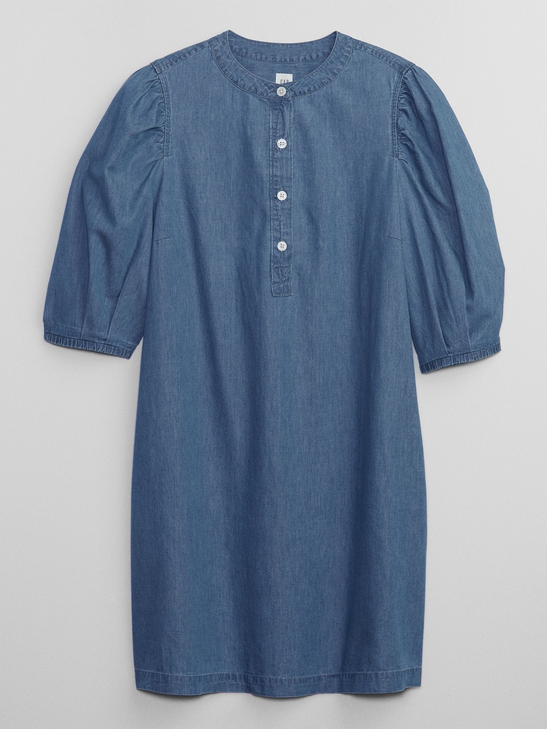 Blue Puff Mid Sleeve Denim Mini Dress - Image 3 of 3