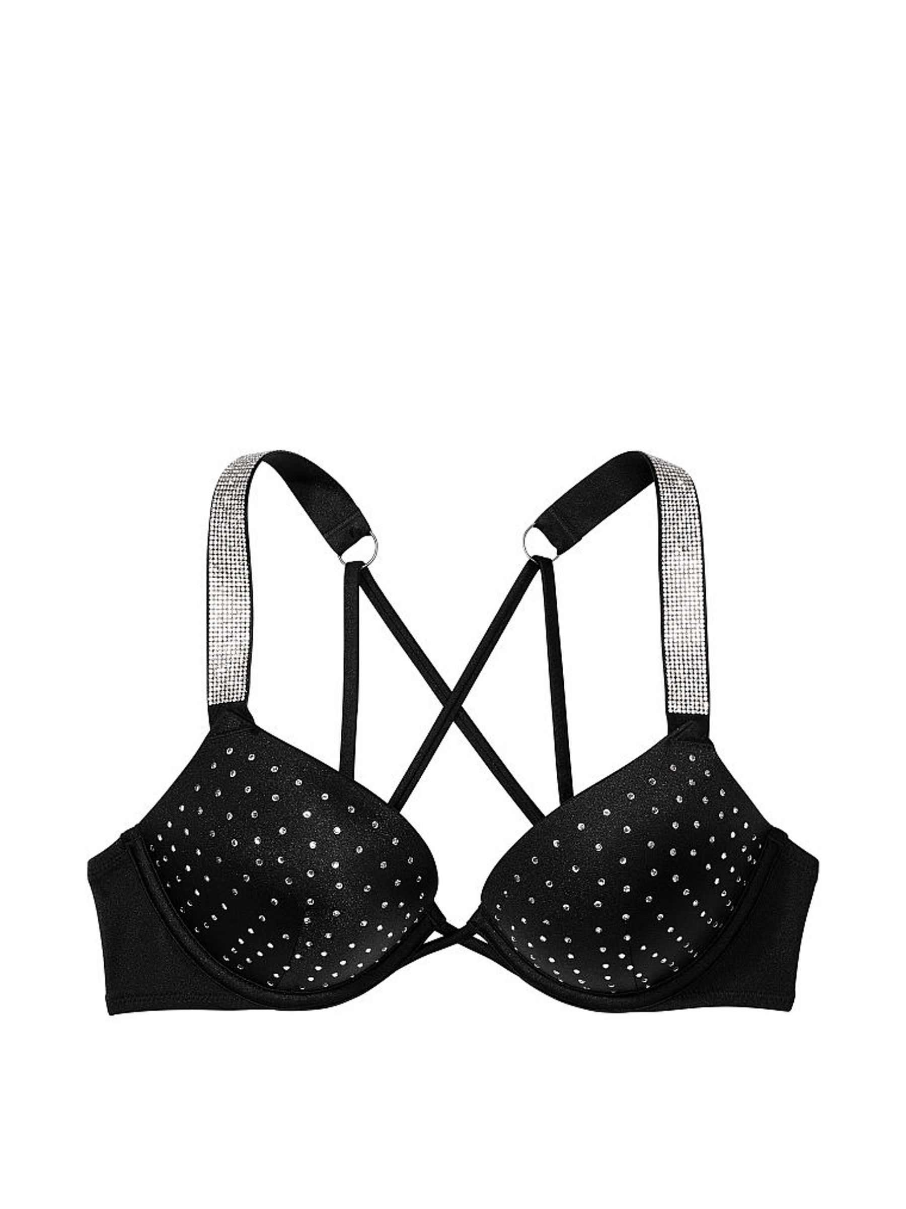 Nero Black Add 2 Cups Push Up Shine Strap Swim Bikini Top - Image 3 of 3