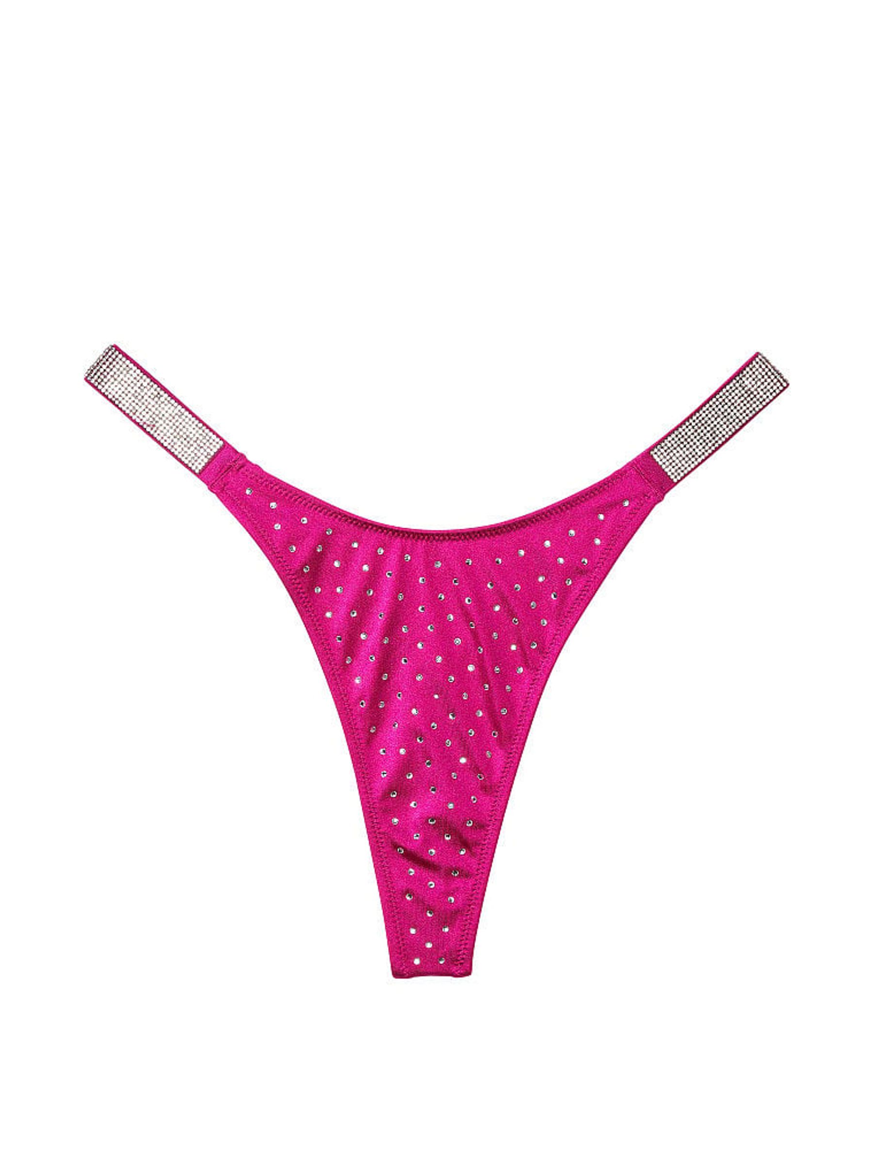 Berry Blush Pink Thong Shine Strap Swim Bikini Bottom - Image 3 of 3
