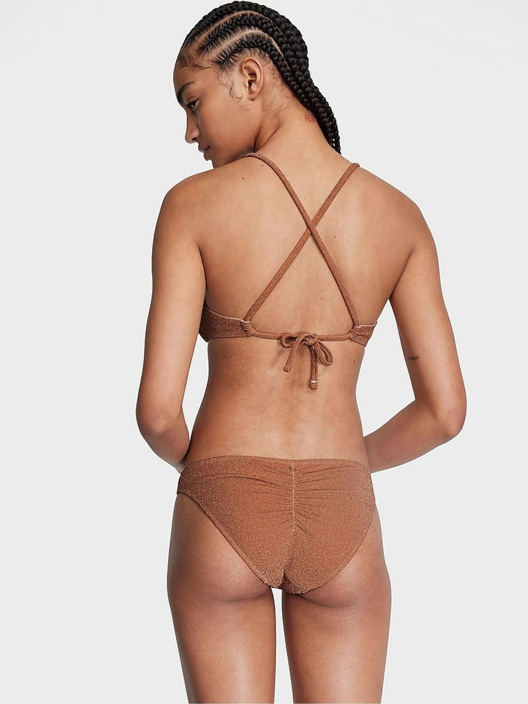 Toasted Sugar Brown Cross Over Shimmer Swim Bikini Top - Image 2 of 3