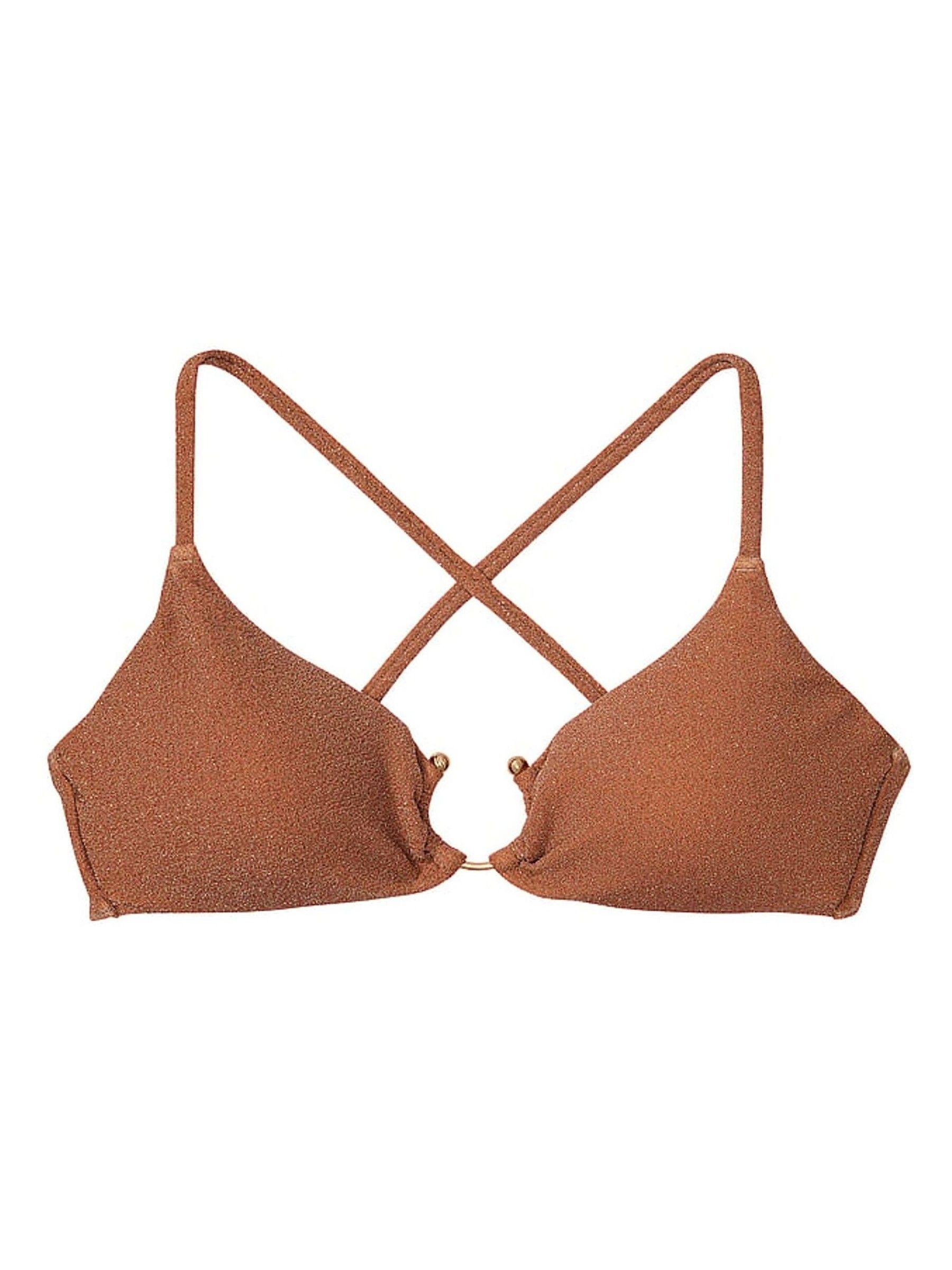 Toasted Sugar Brown Cross Over Shimmer Swim Bikini Top - Image 3 of 3