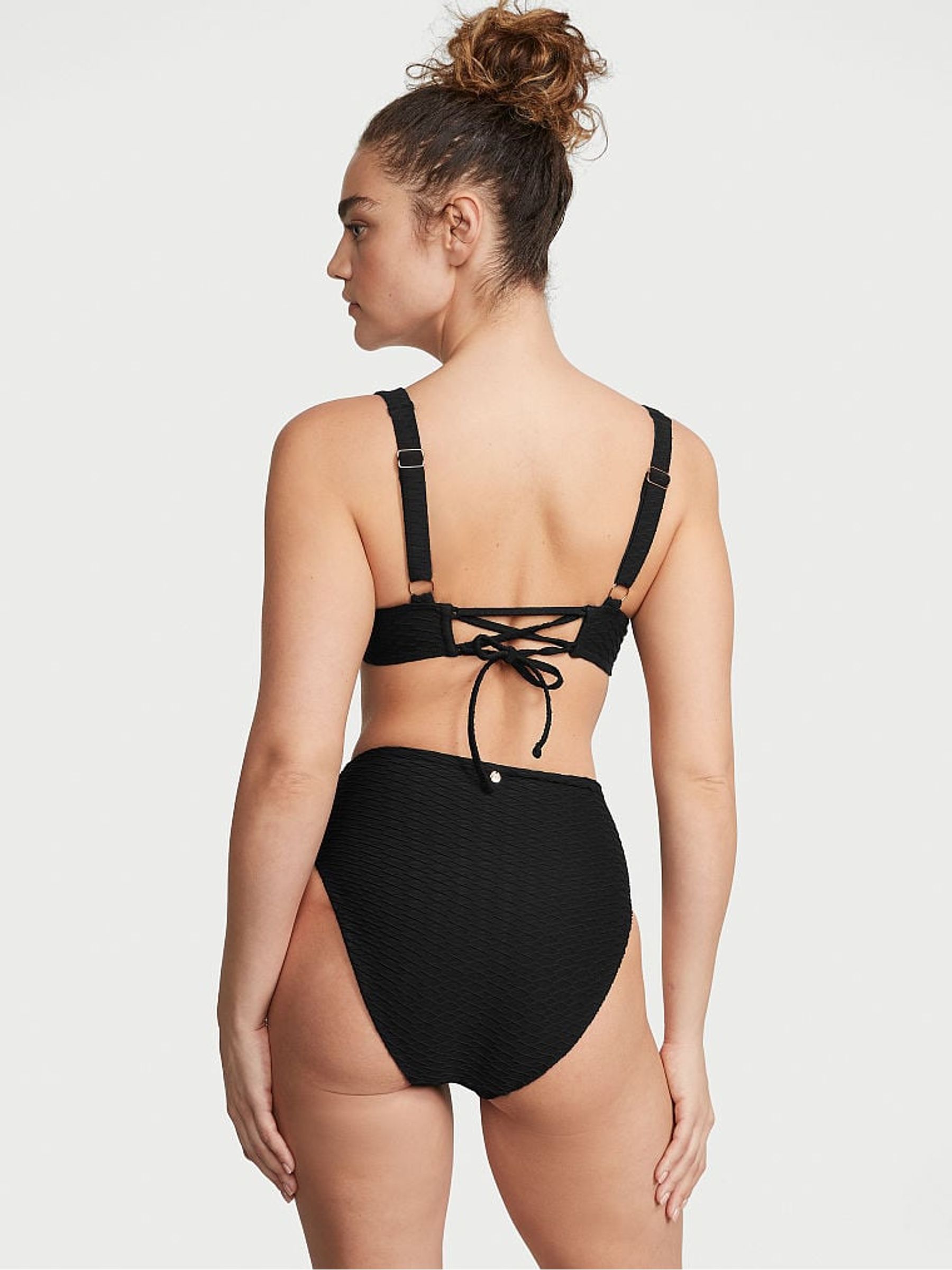 Black Fishnet High Waisted Swim Bikini Bottom - Image 2 of 3