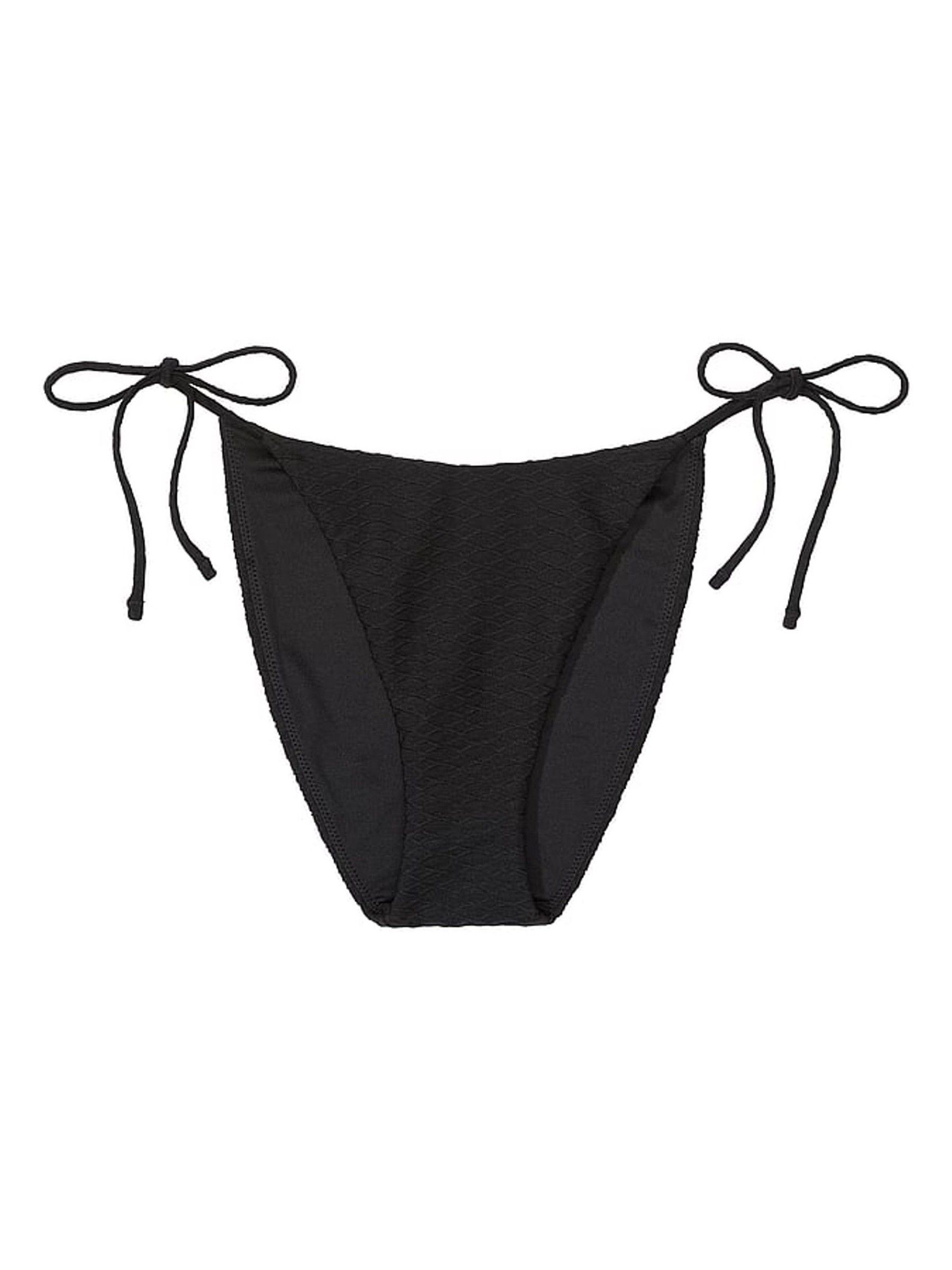 Black Fishnet Tie Side High Leg Swim Bikini Bottom - Image 3 of 4