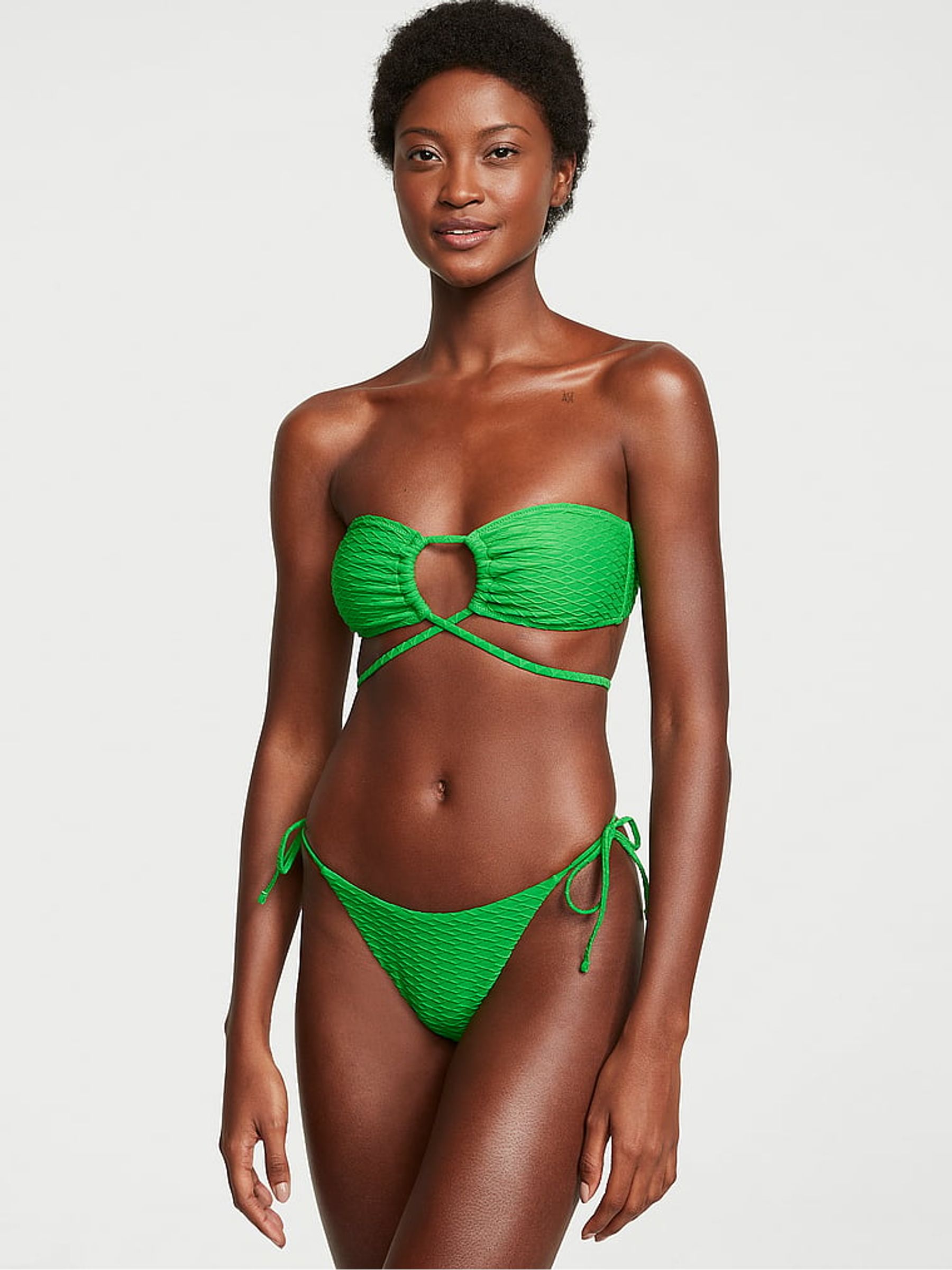 Green Fishnet Cross Over Swim Bikini Top - Image 1 of 3