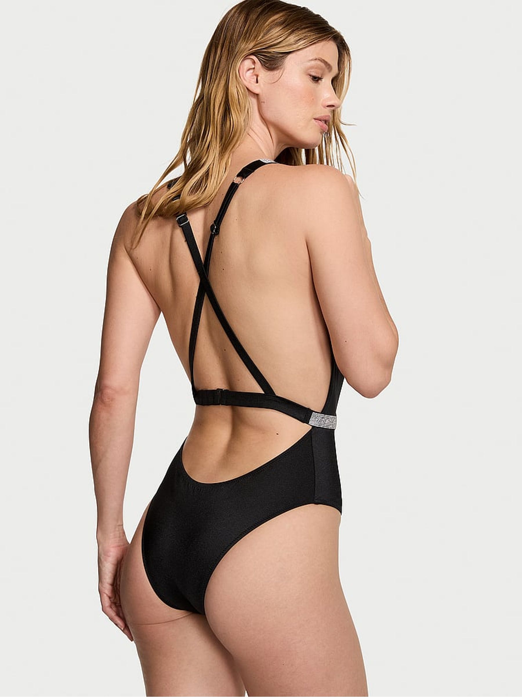 Black Shine Plunge Swimsuit - Image 2 of 4