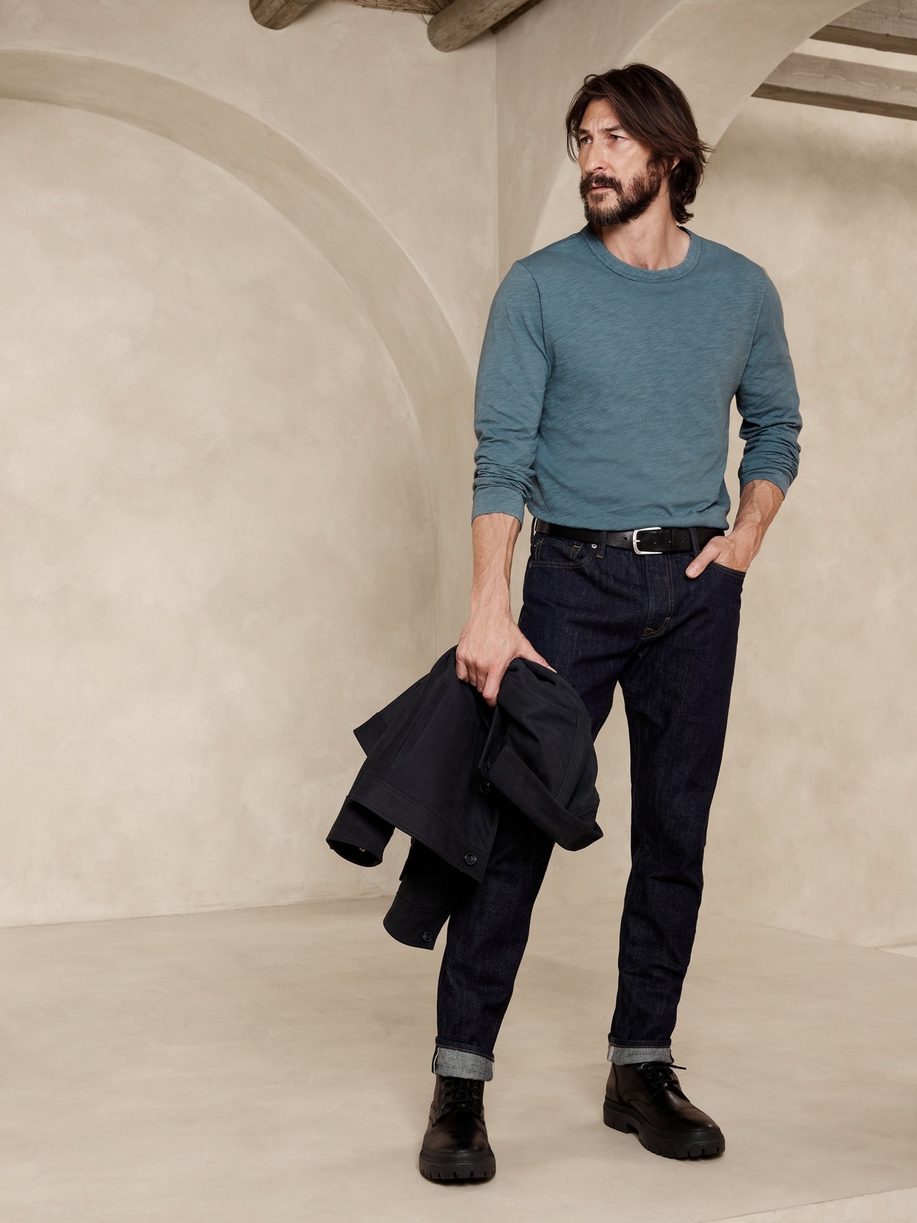 Banana Republic Blue Soft Wash Long Sleeve T-Shirt - Image 1 of 4