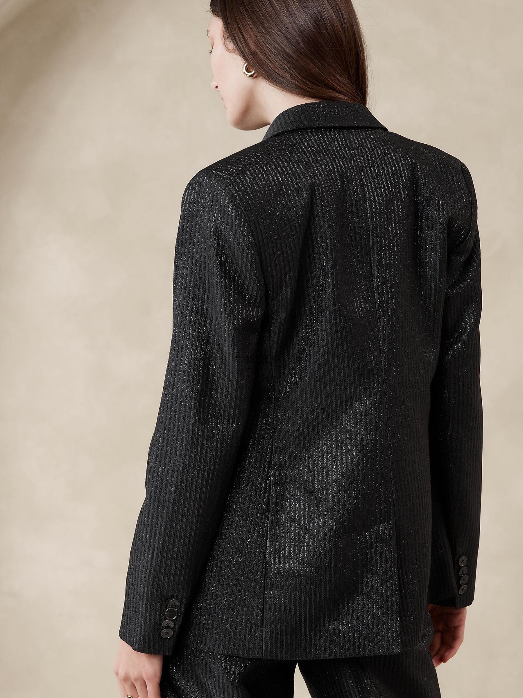 Banana Republic Black Luci Metallic Pinstripe Blazer - Image 2 of 5