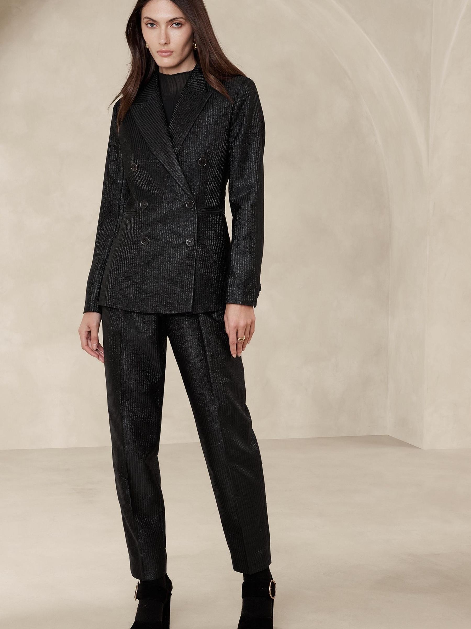 Banana Republic Black Luci Metallic Pinstripe Blazer - Image 3 of 5