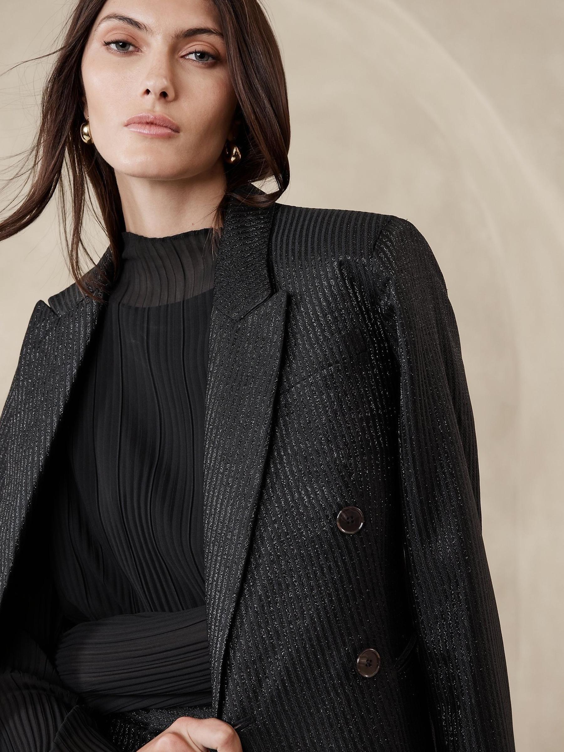 Banana Republic Black Luci Metallic Pinstripe Blazer - Image 4 of 5